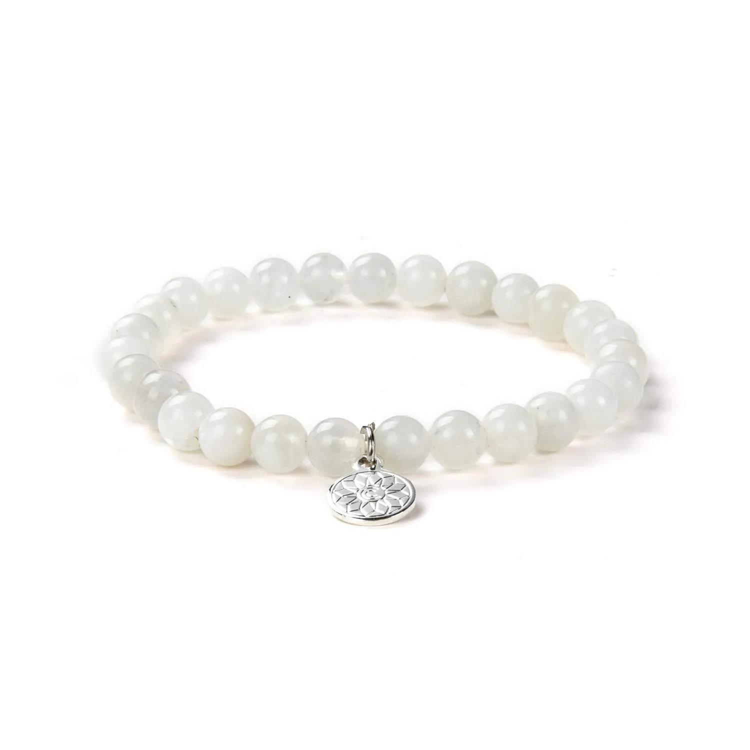 White Moonstone Bracelet| Moon Stone Boho Chakra Reiki Healing Gemstone| Elastic Stretchy Round Jewelry with Round Crystal Beads for Women Girls Unisex
