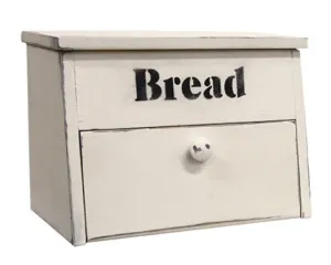 White wooden bread box with compartment