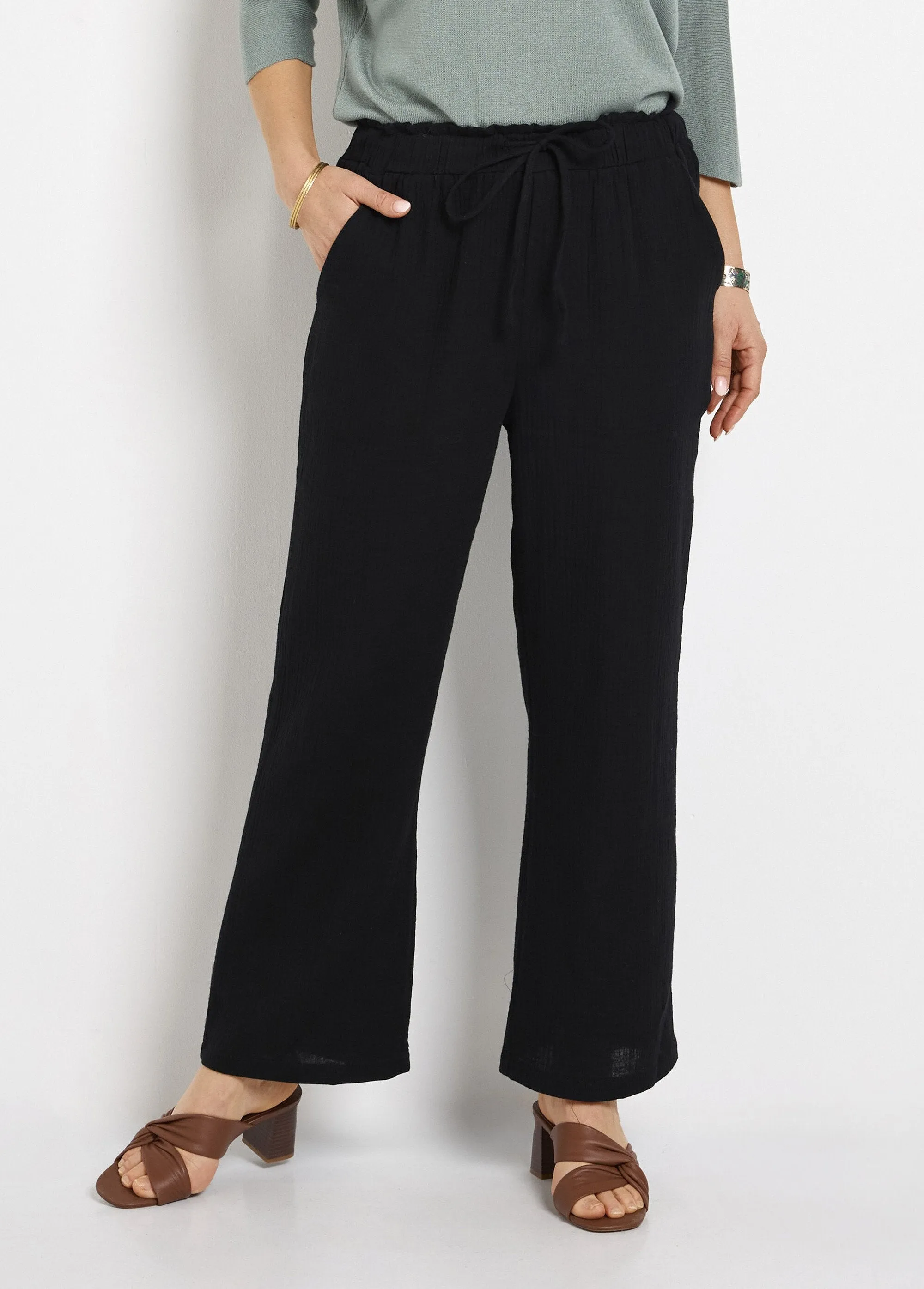 Wide elasticated cotton gauze pants