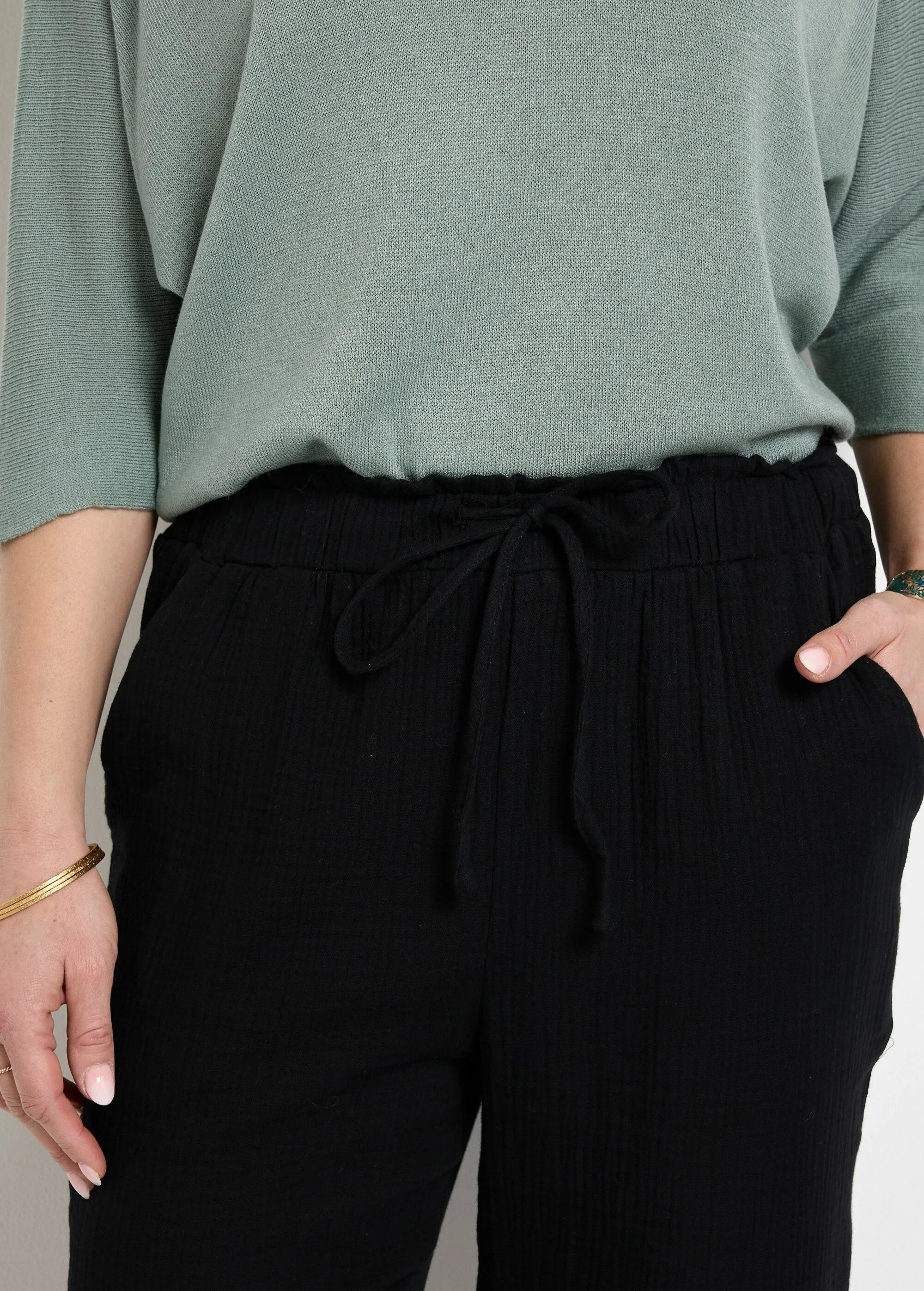 Wide elasticated cotton gauze pants