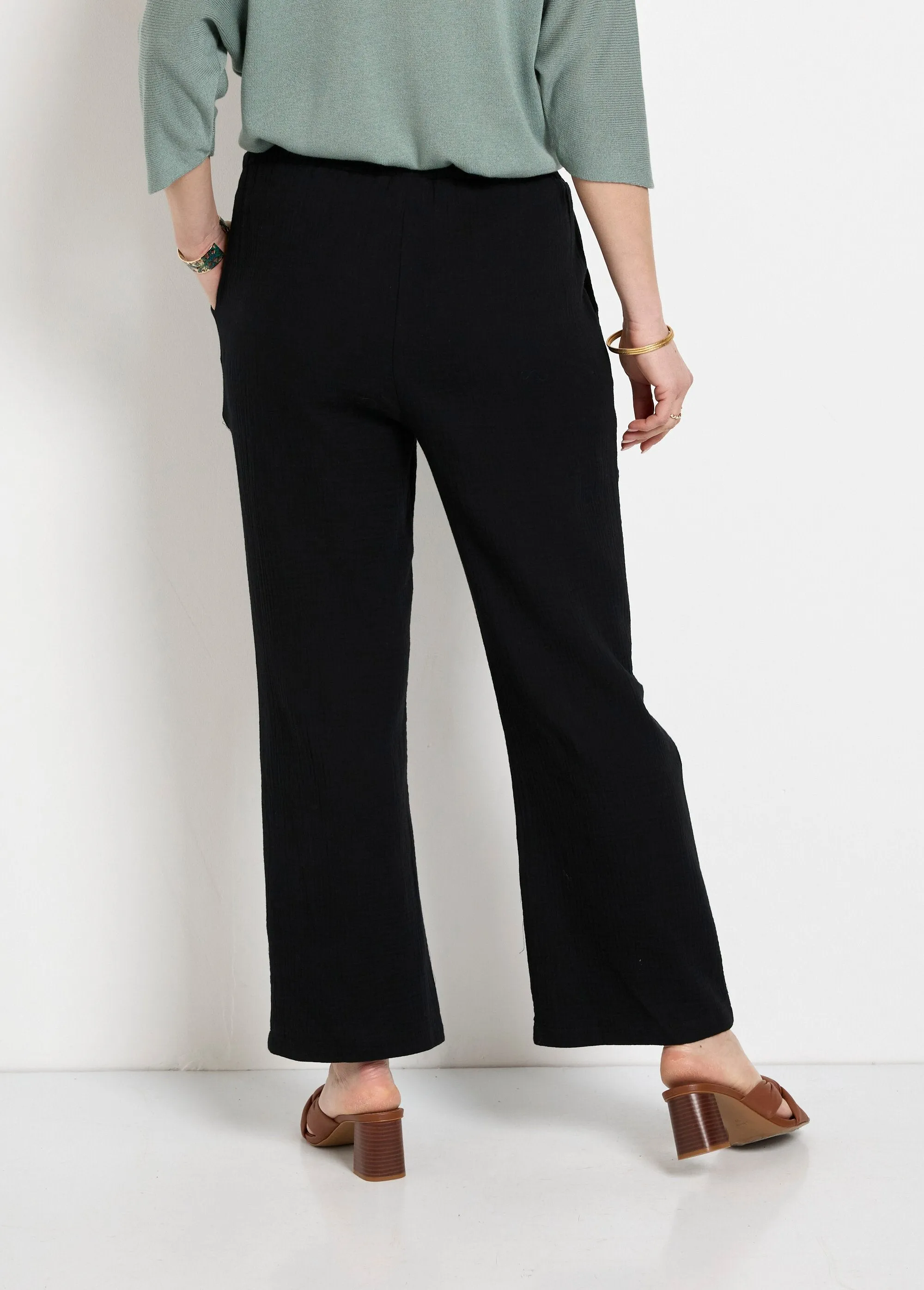 Wide elasticated cotton gauze pants