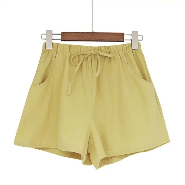 Women Summer Flax Shorts Cotton and linen Trousers High Waist Lady's Loose and Comfortable Hot breeches Girls' Casual Garments