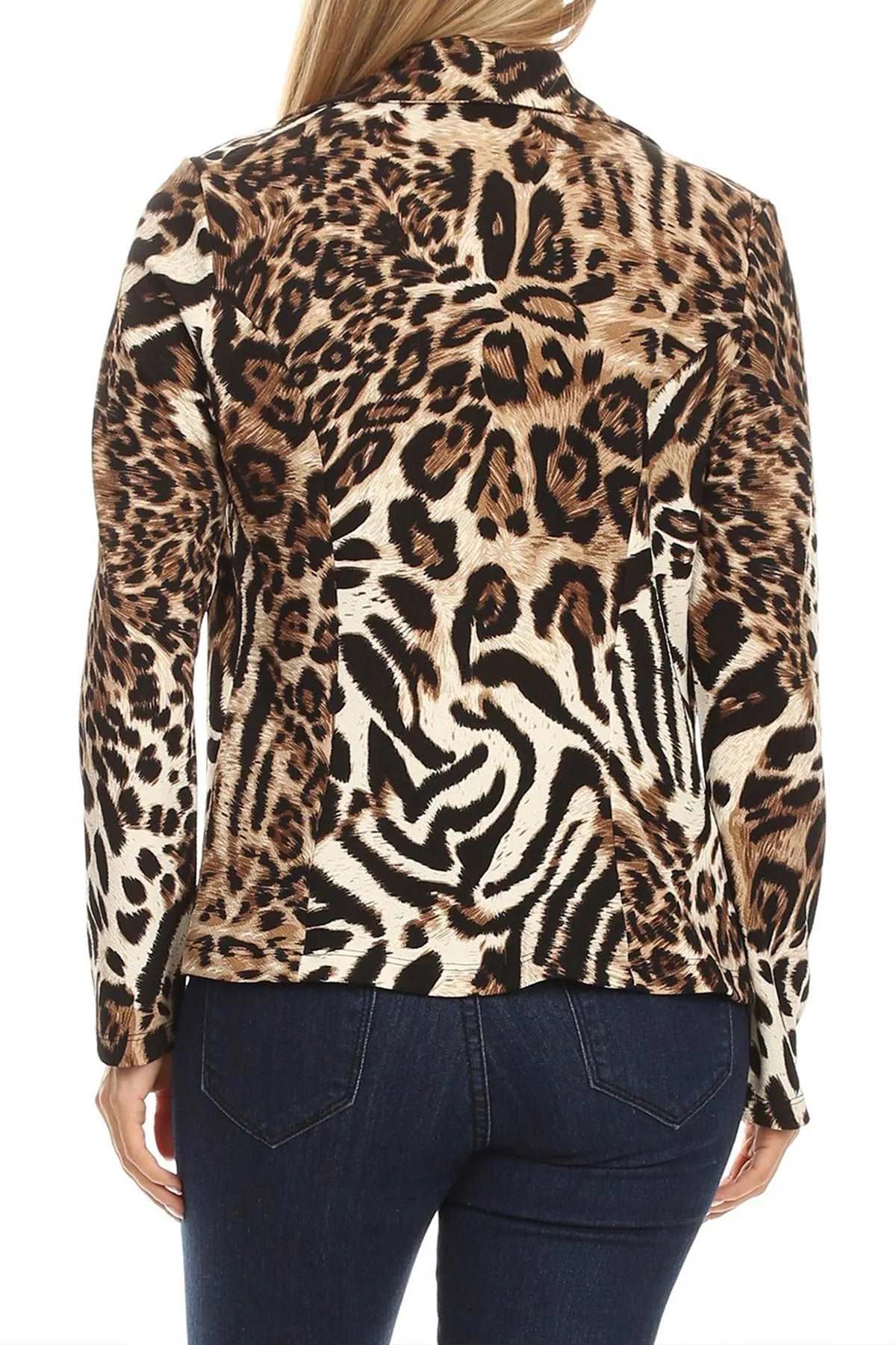 Women's Casual Pattern Print Fitted Open Front Long Sleeves Office Blazer Jacket