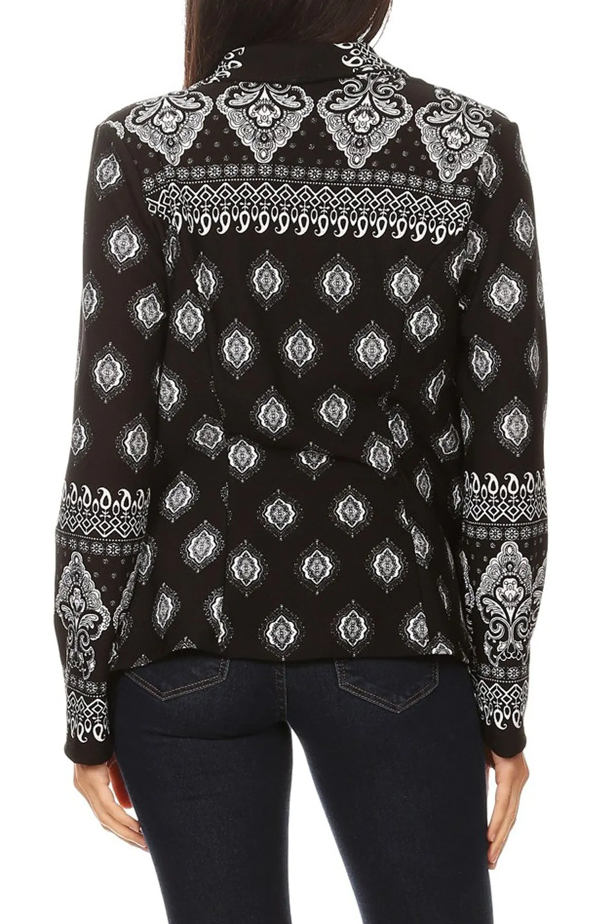 Women's Casual Pattern Print Fitted Open Front Long Sleeves Office Blazer Jacket