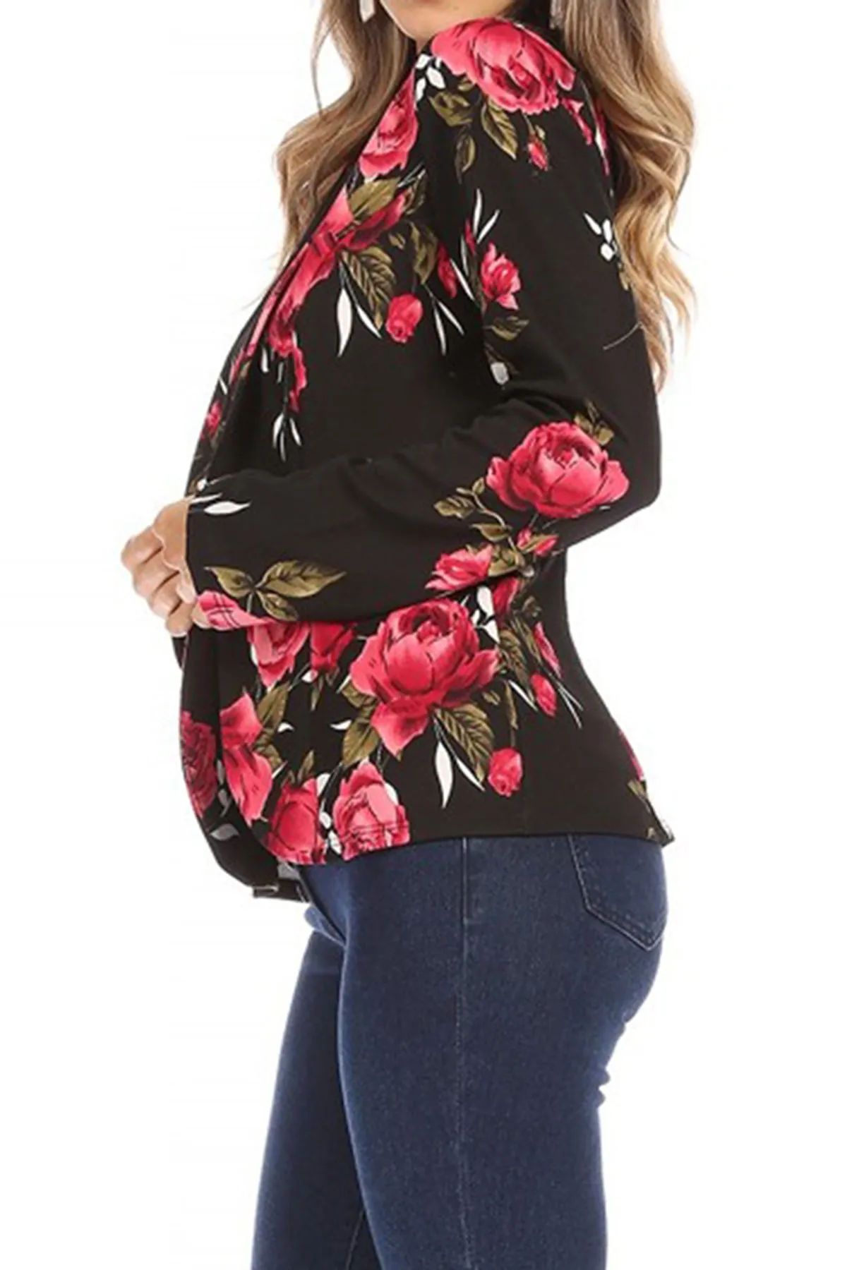 Women's Casual Pattern Print Fitted Open Front Long Sleeves Office Blazer Jacket