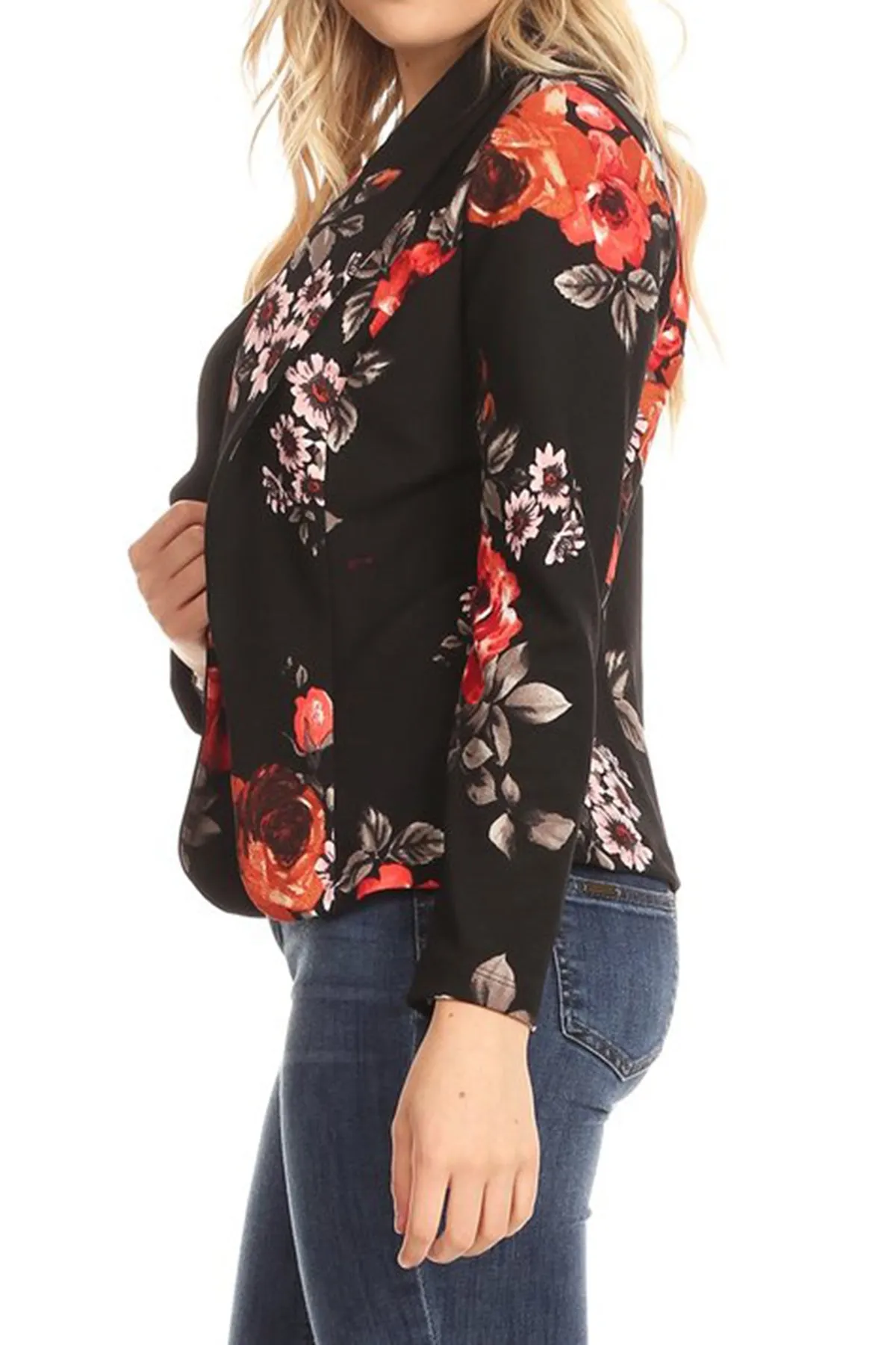 Women's Casual Pattern Print Fitted Open Front Long Sleeves Office Blazer Jacket