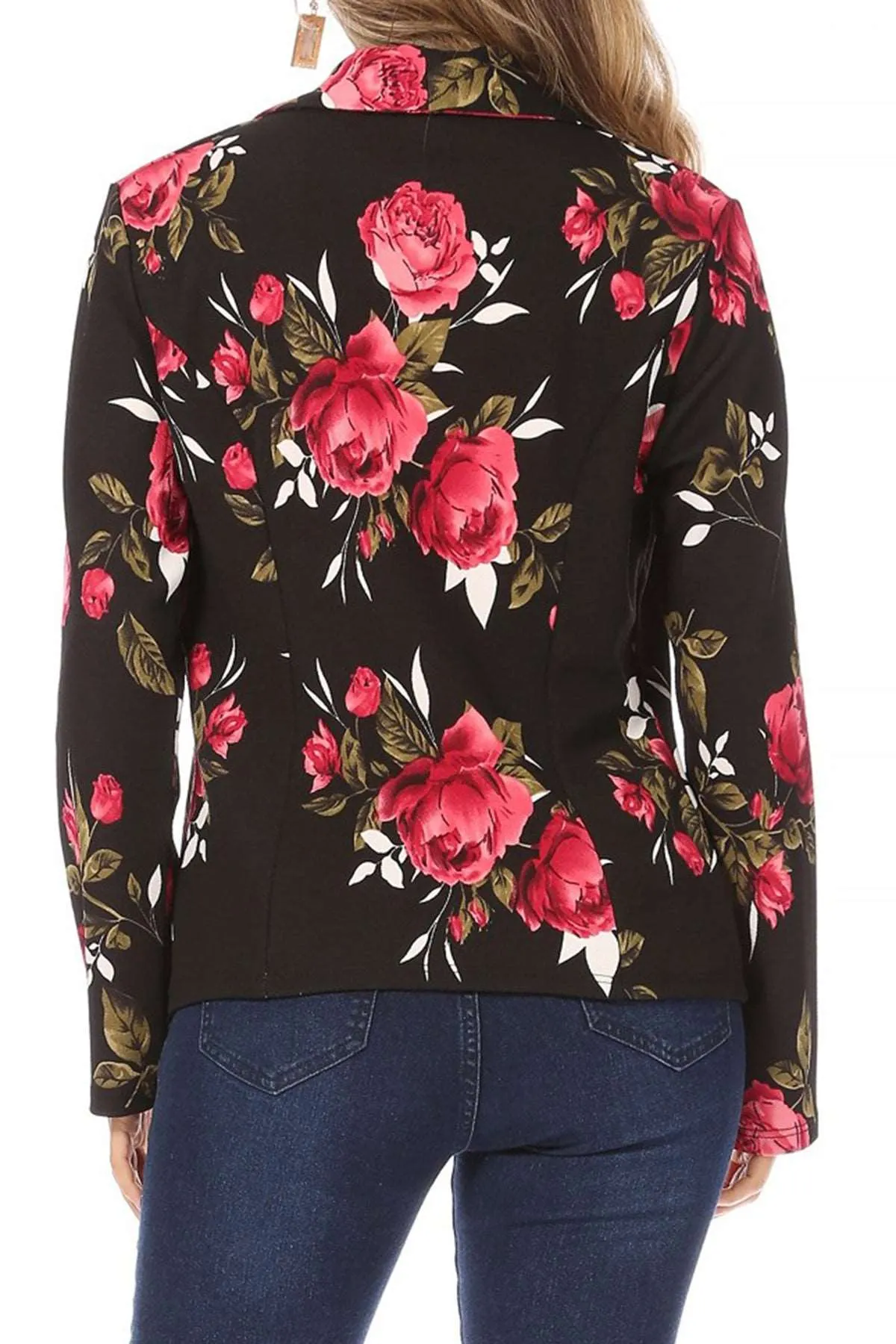 Women's Casual Pattern Print Fitted Open Front Long Sleeves Office Blazer Jacket