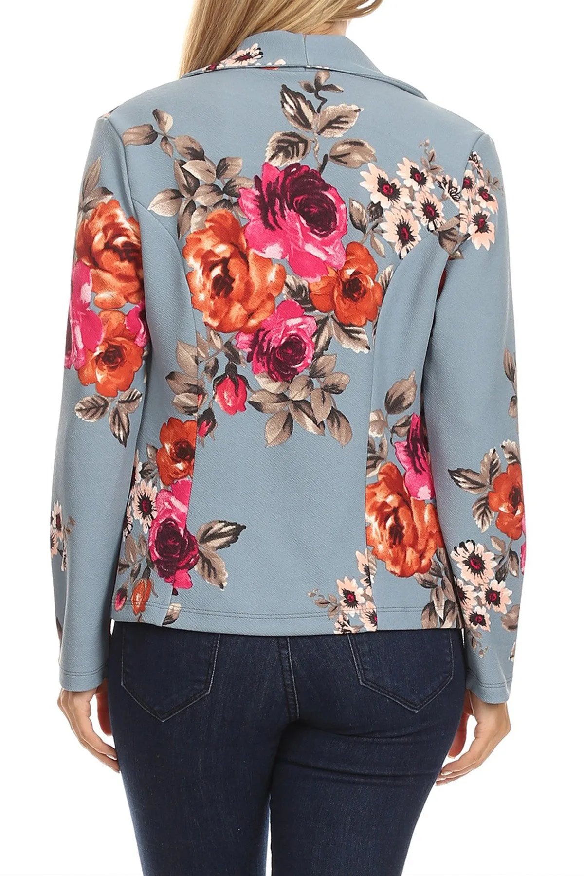 Women's Casual Pattern Print Fitted Open Front Long Sleeves Office Blazer Jacket