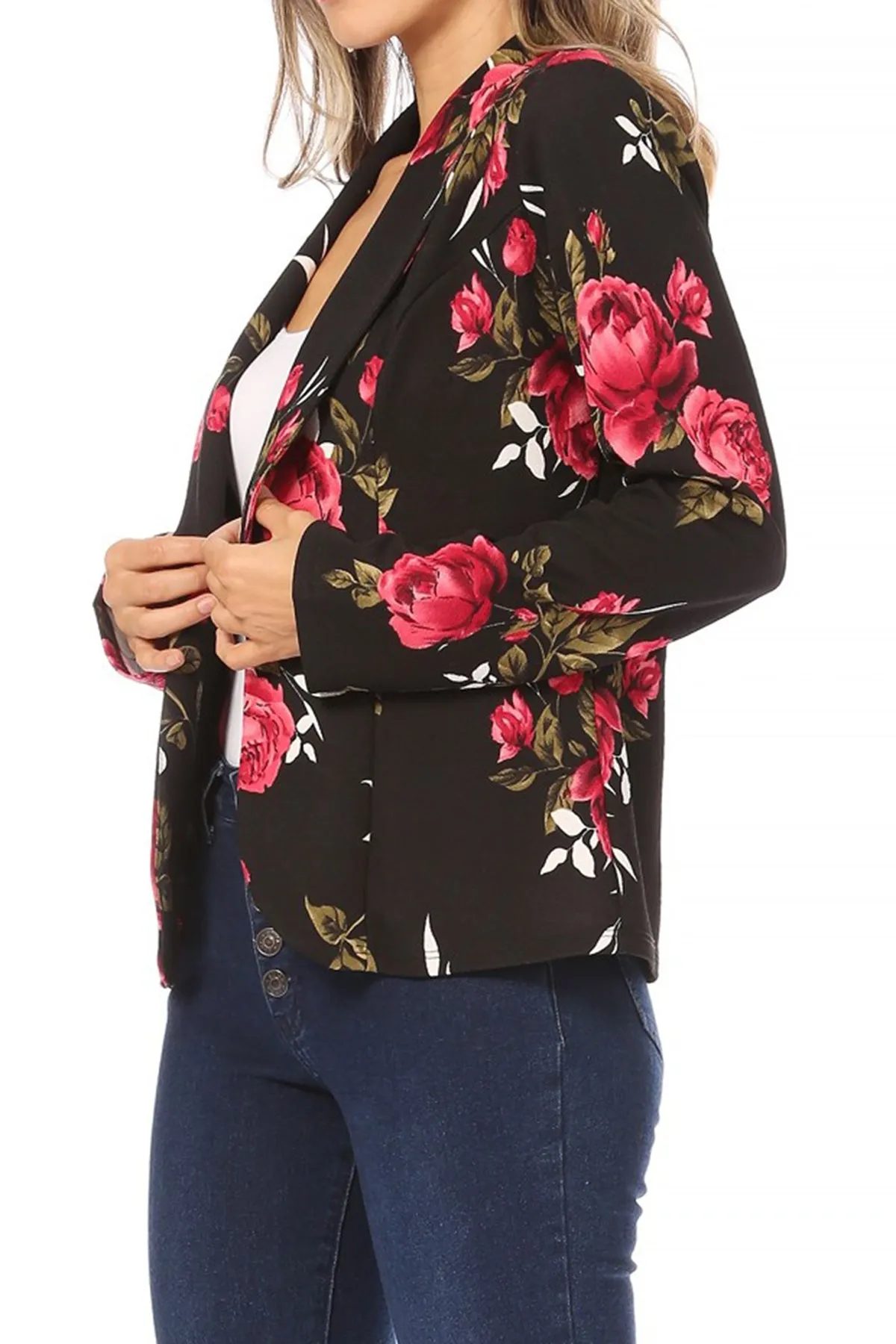 Women's Casual Pattern Print Fitted Open Front Long Sleeves Office Blazer Jacket