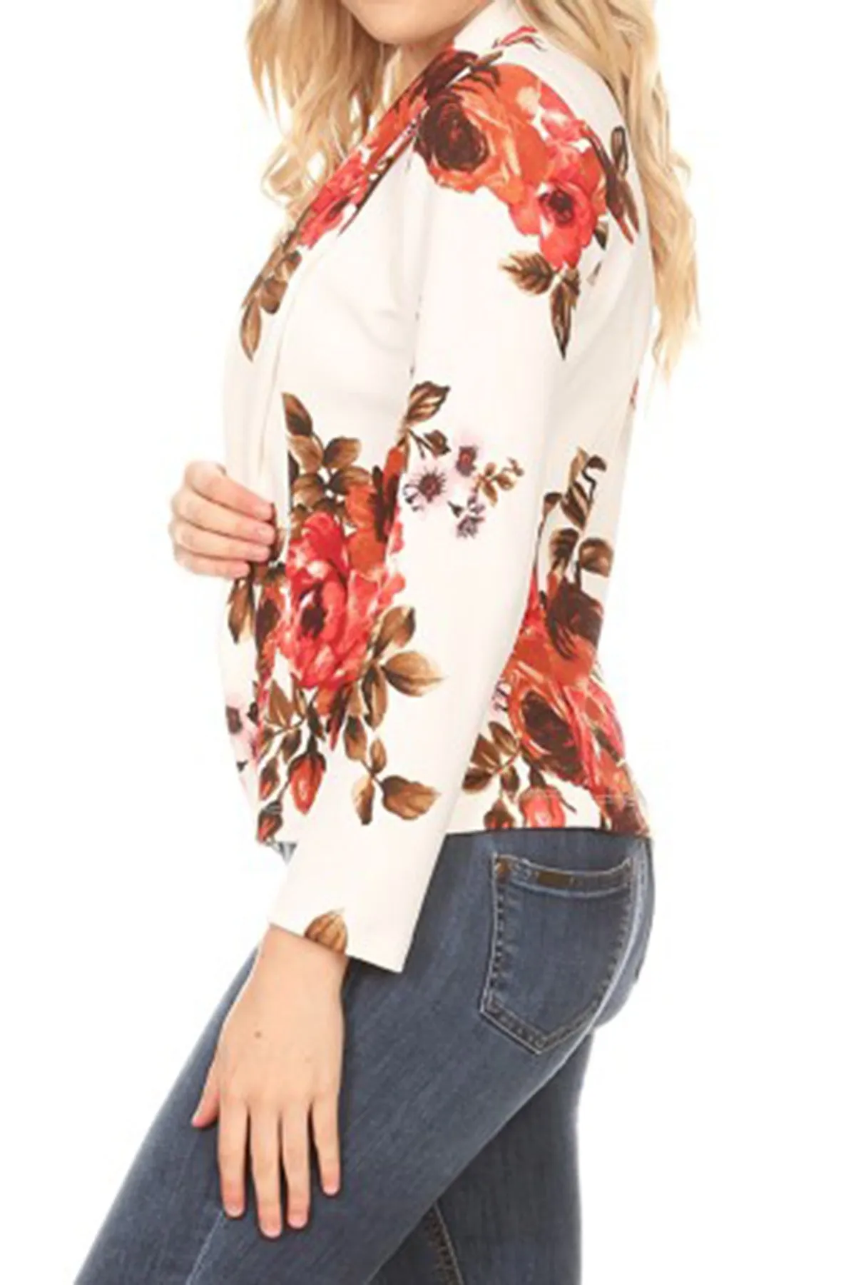 Women's Casual Pattern Print Fitted Open Front Long Sleeves Office Blazer Jacket