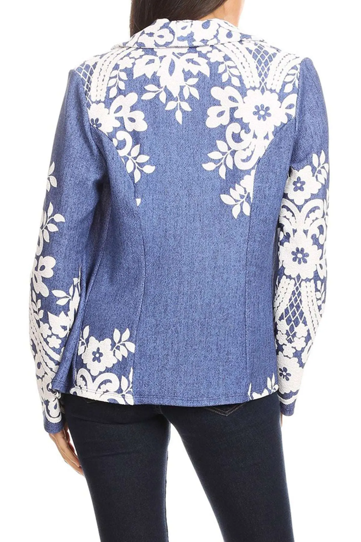 Women's Casual Pattern Print Fitted Open Front Long Sleeves Office Blazer Jacket