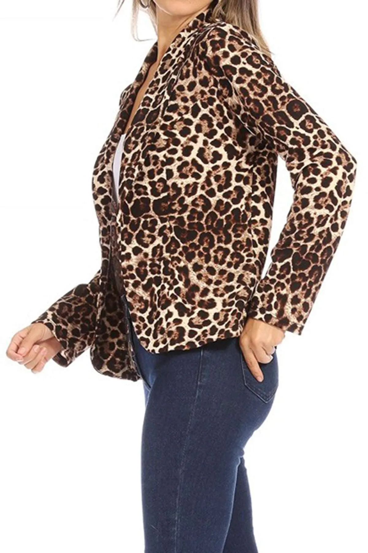 Women's Casual Pattern Print Fitted Open Front Long Sleeves Office Blazer Jacket