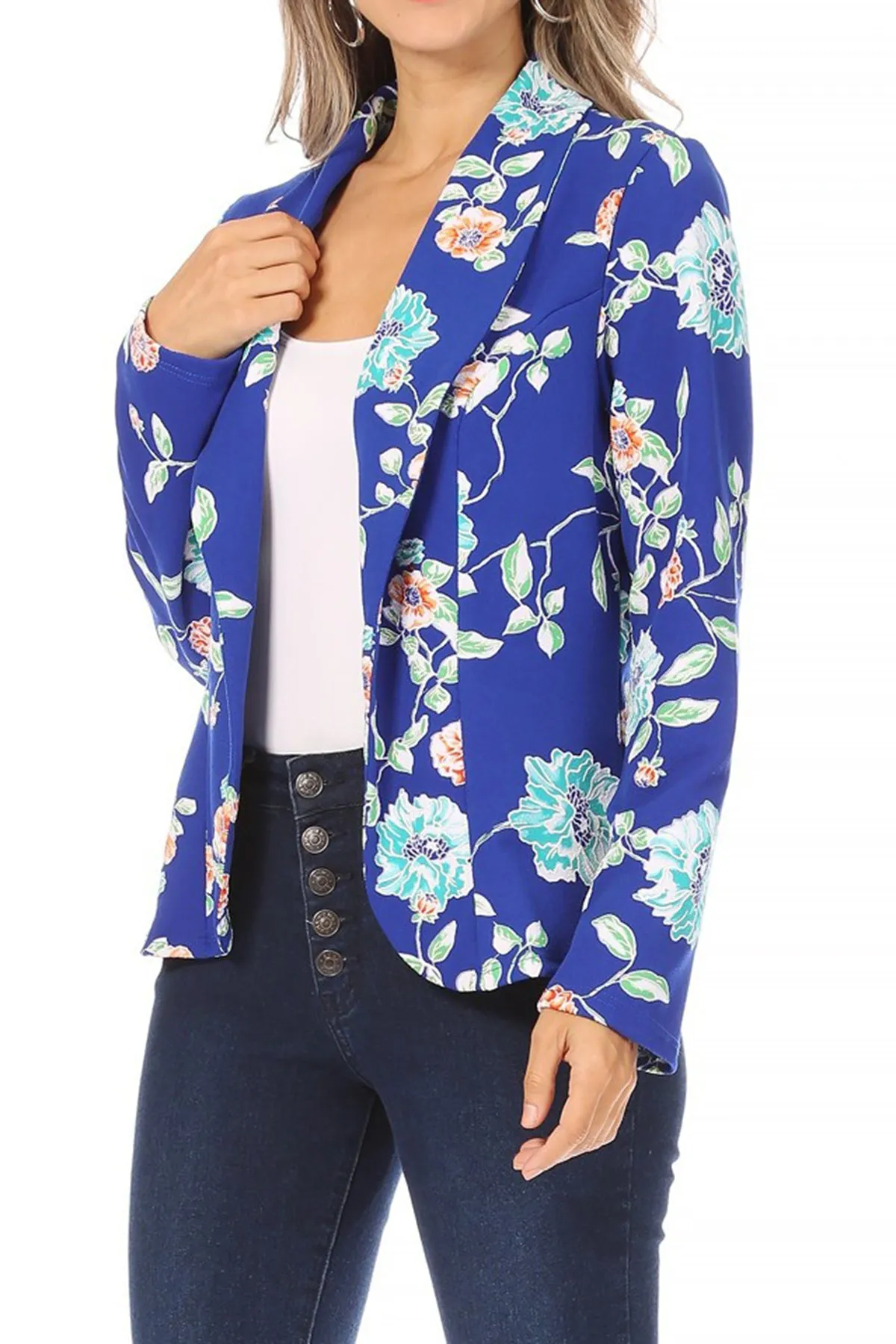 Women's Casual Pattern Print Fitted Open Front Long Sleeves Office Blazer Jacket