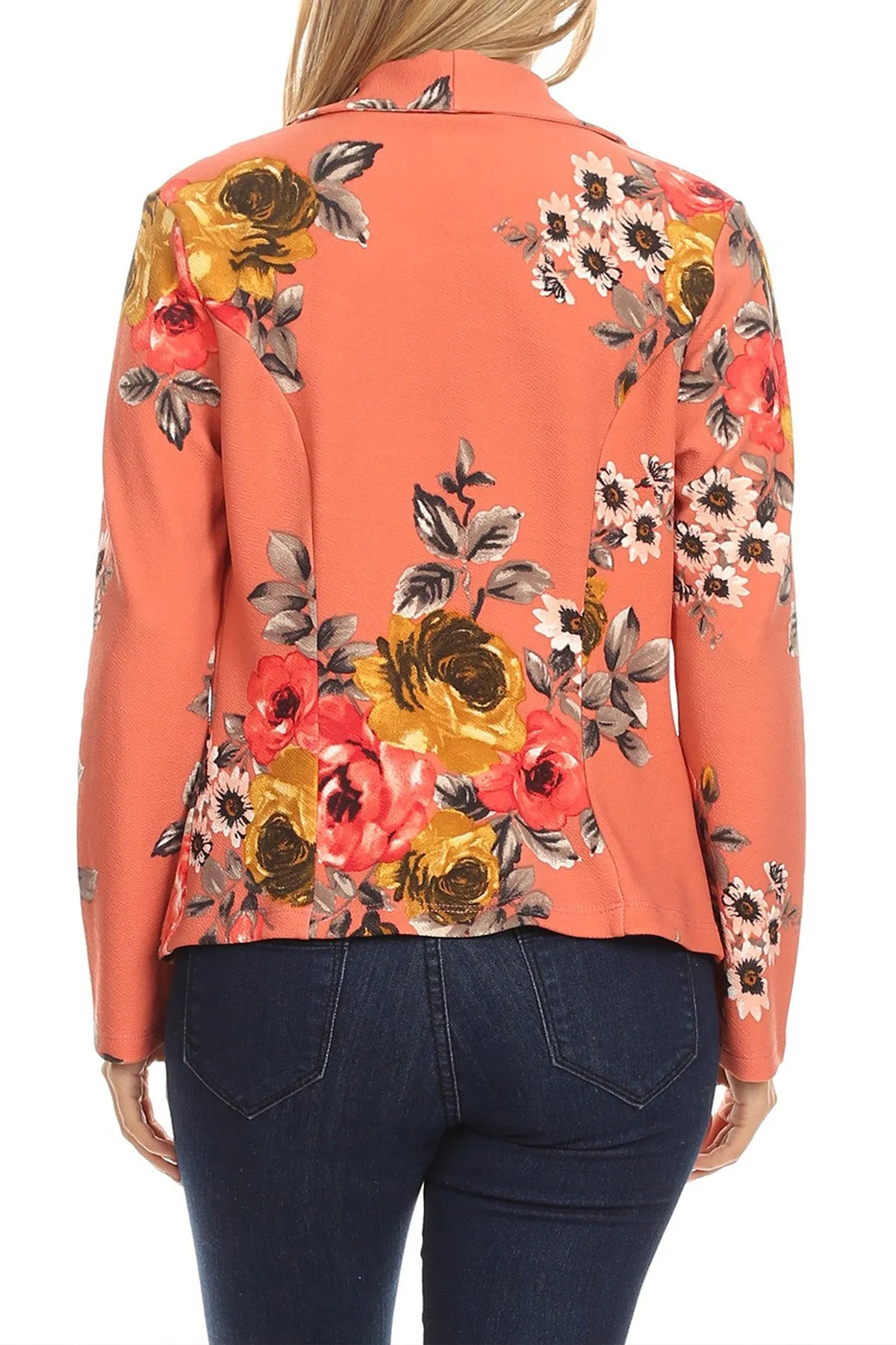 Women's Casual Pattern Print Fitted Open Front Long Sleeves Office Blazer Jacket