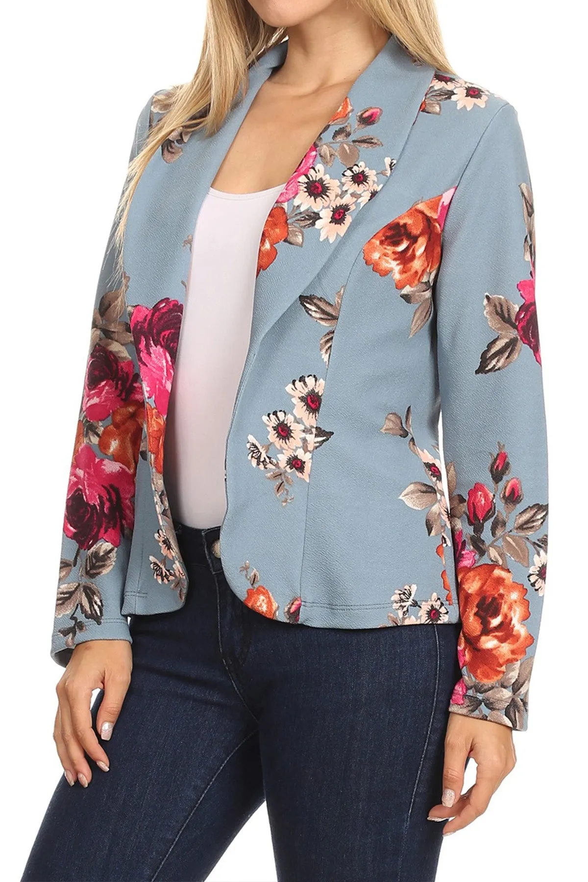 Women's Casual Pattern Print Fitted Open Front Long Sleeves Office Blazer Jacket