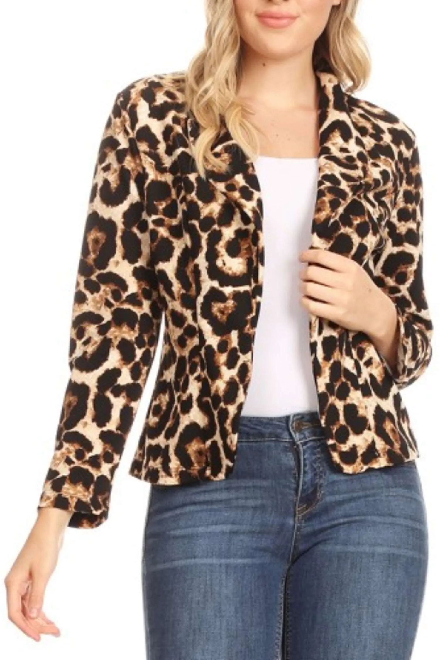 Women's Casual Pattern Print Fitted Open Front Long Sleeves Office Blazer Jacket