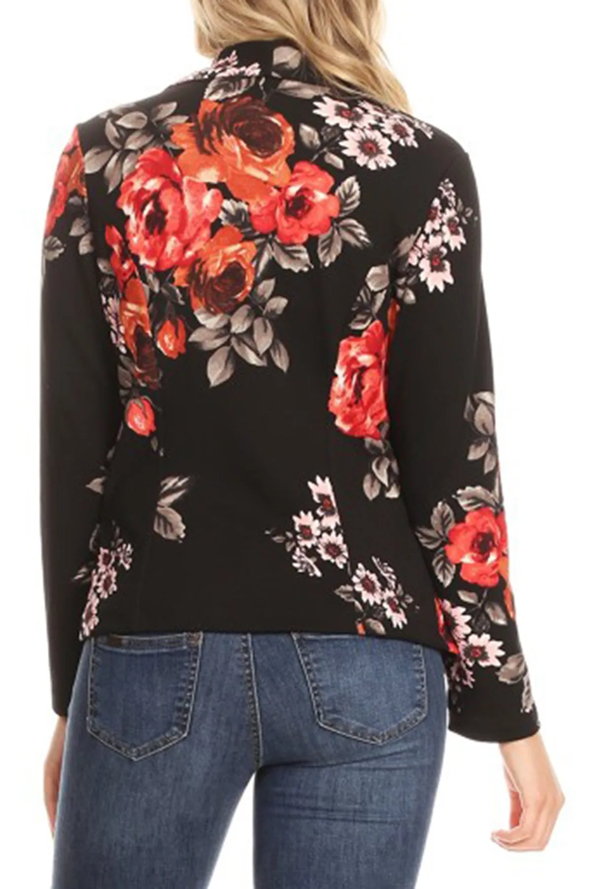 Women's Casual Pattern Print Fitted Open Front Long Sleeves Office Blazer Jacket