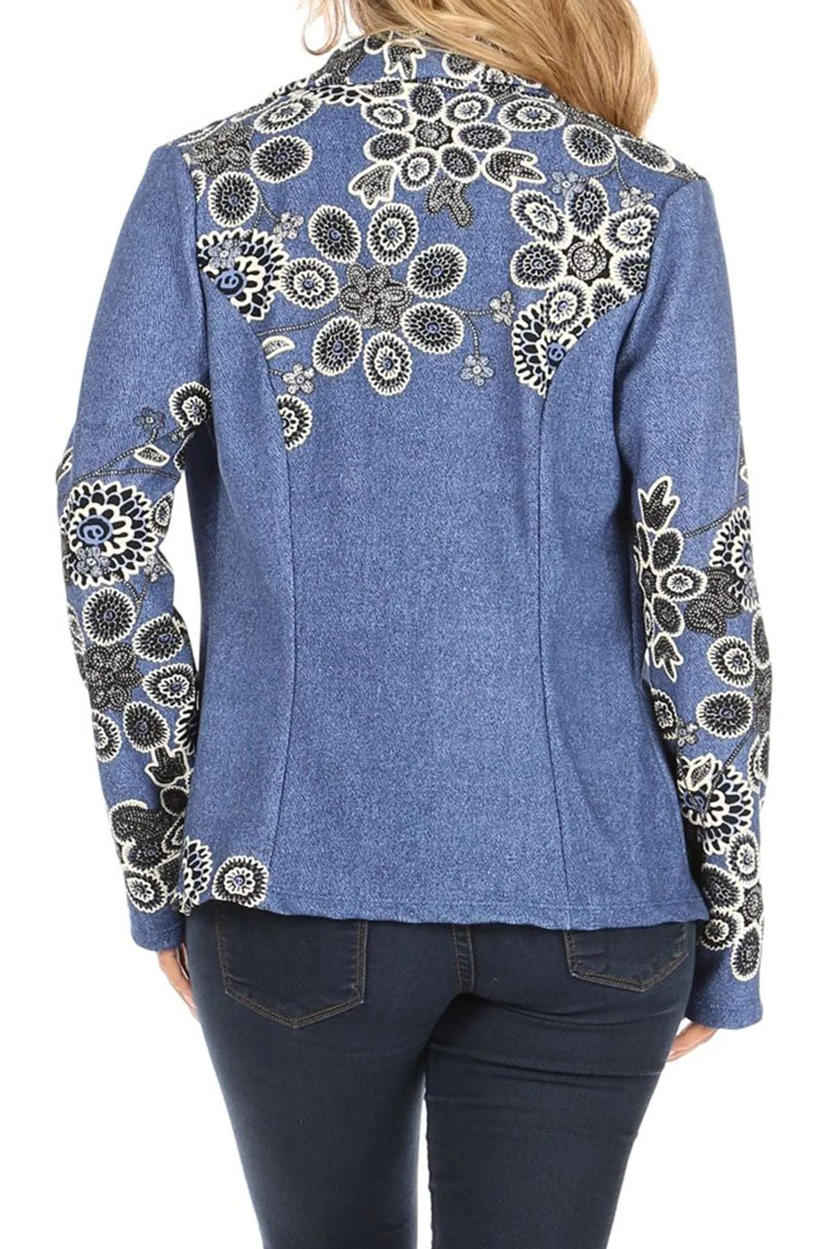Women's Casual Pattern Print Fitted Open Front Long Sleeves Office Blazer Jacket
