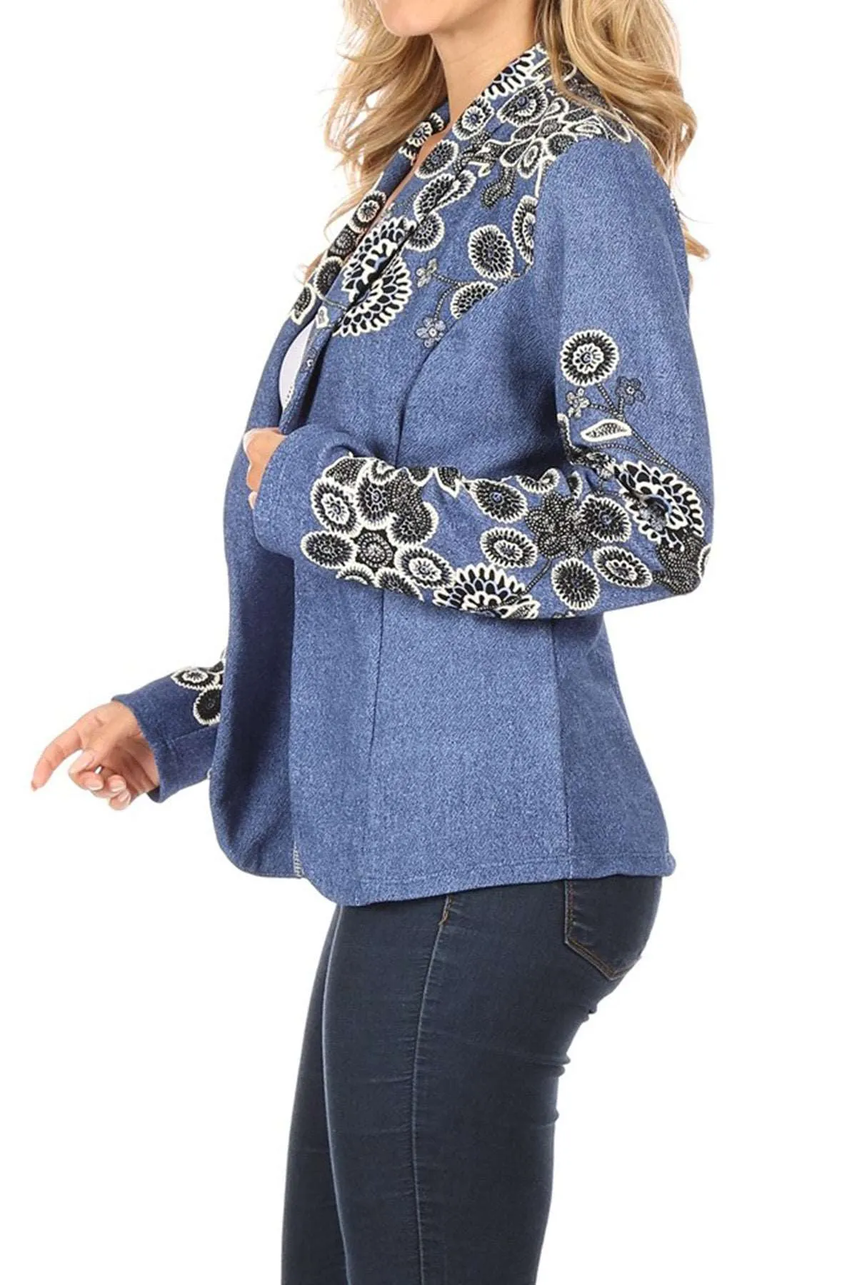 Women's Casual Pattern Print Fitted Open Front Long Sleeves Office Blazer Jacket