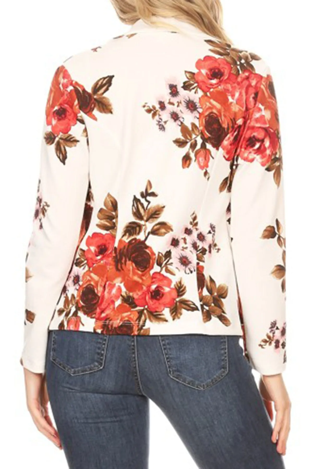 Women's Casual Pattern Print Fitted Open Front Long Sleeves Office Blazer Jacket
