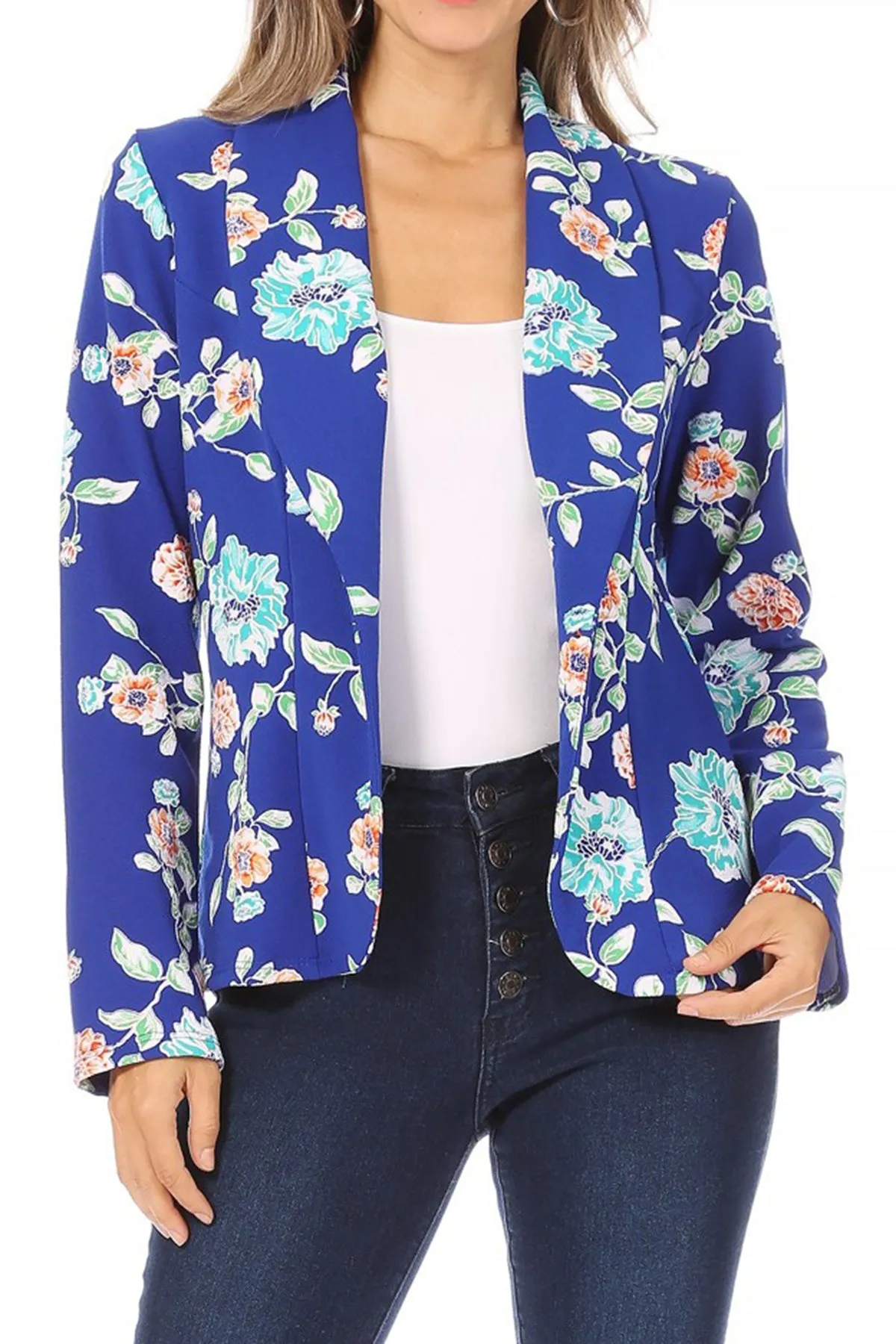 Women's Casual Pattern Print Fitted Open Front Long Sleeves Office Blazer Jacket