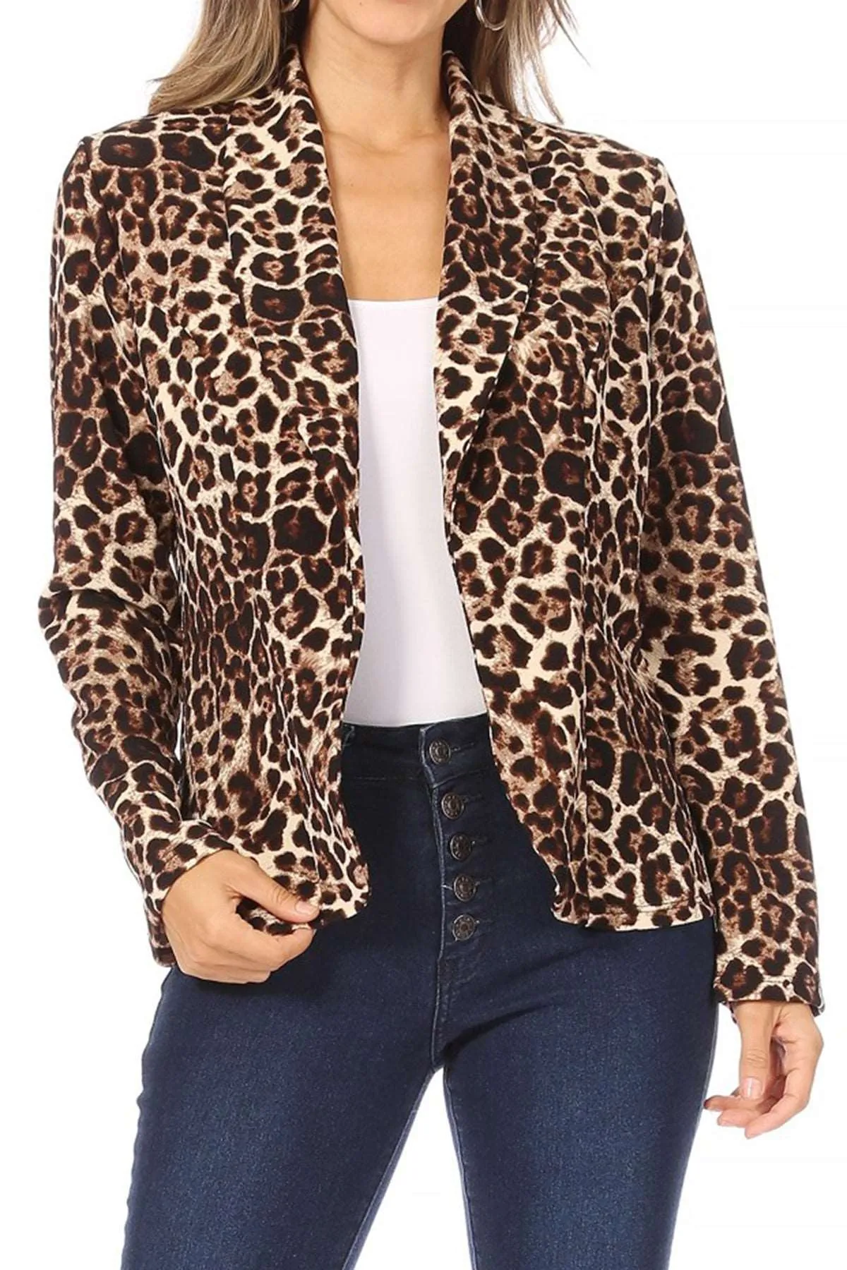 Women's Casual Pattern Print Fitted Open Front Long Sleeves Office Blazer Jacket