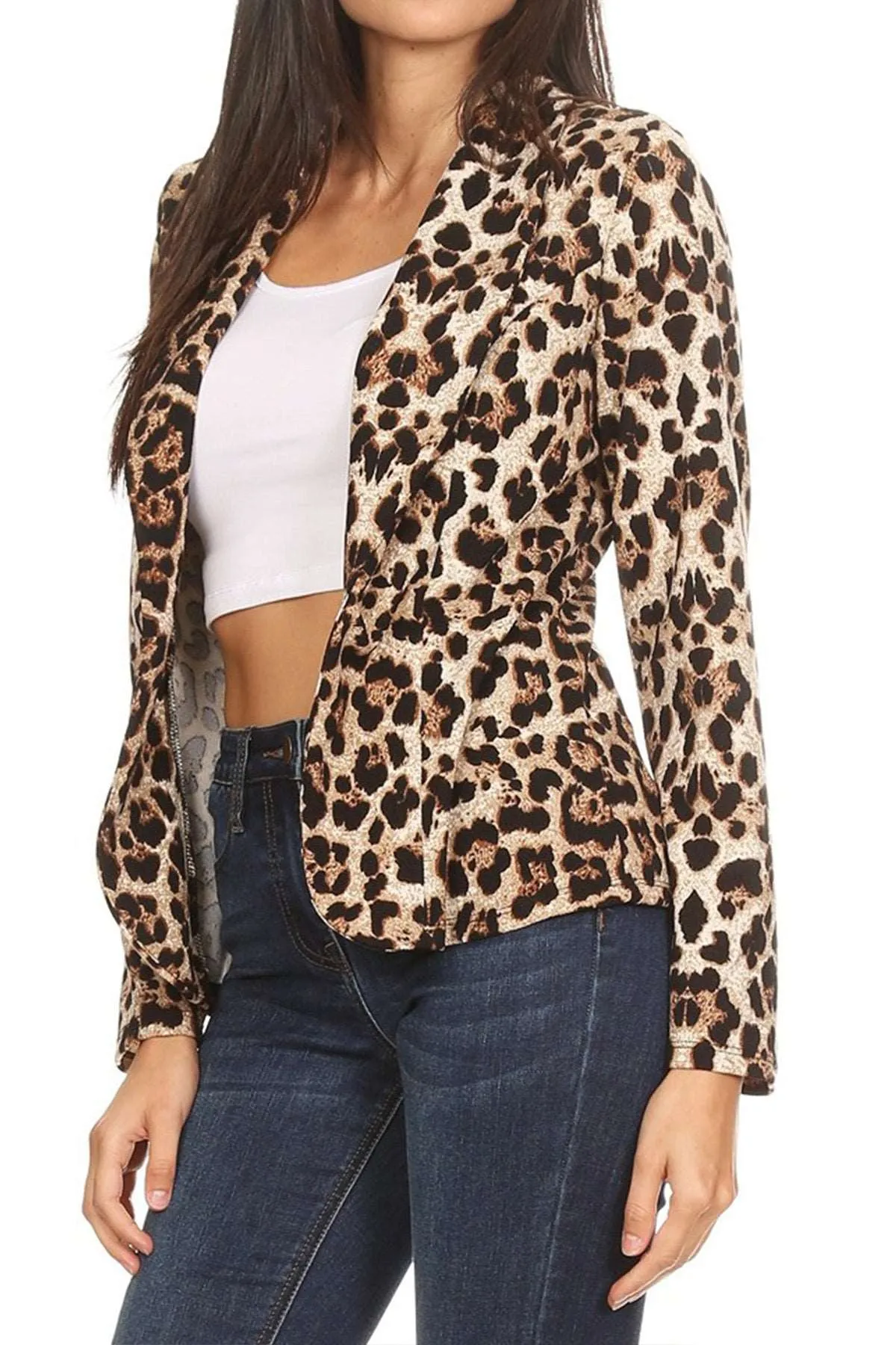 Women's Casual Pattern Print Fitted Open Front Long Sleeves Office Blazer Jacket
