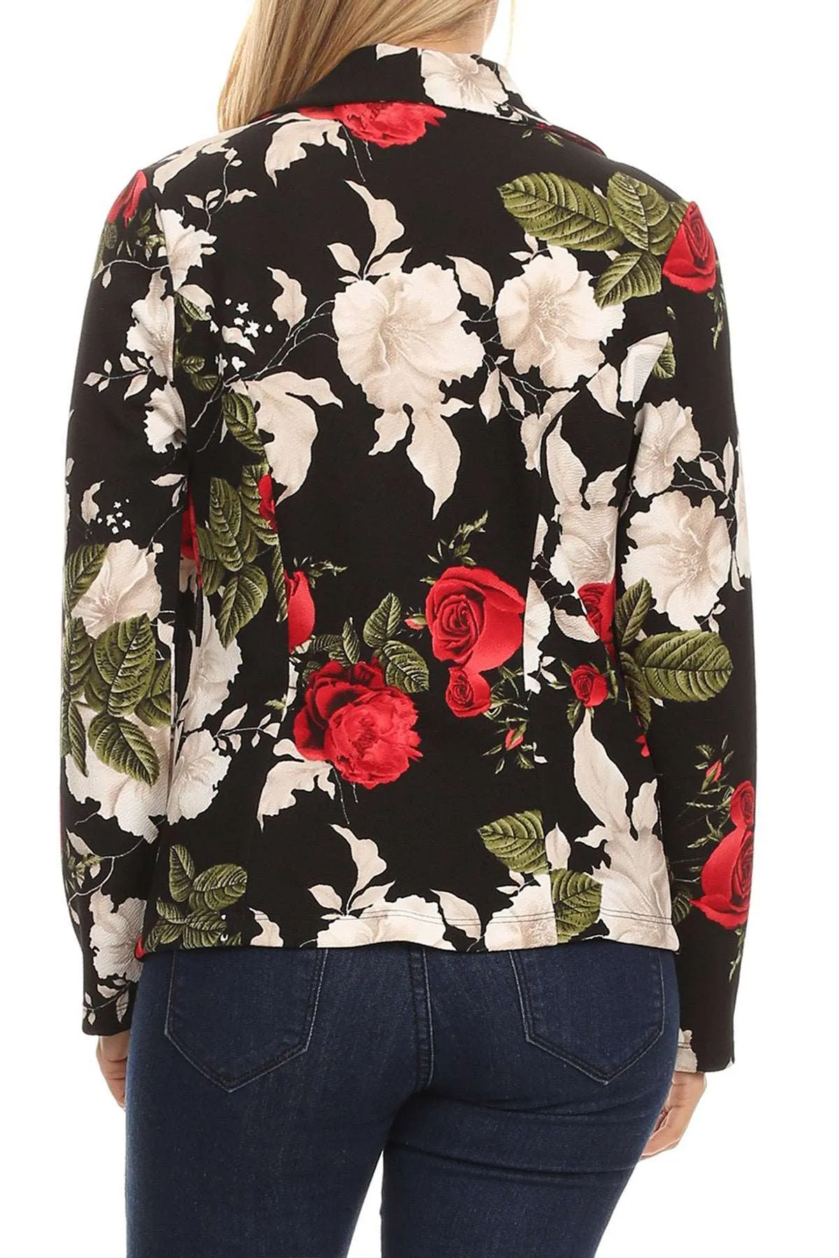 Women's Casual Pattern Print Fitted Open Front Long Sleeves Office Blazer Jacket