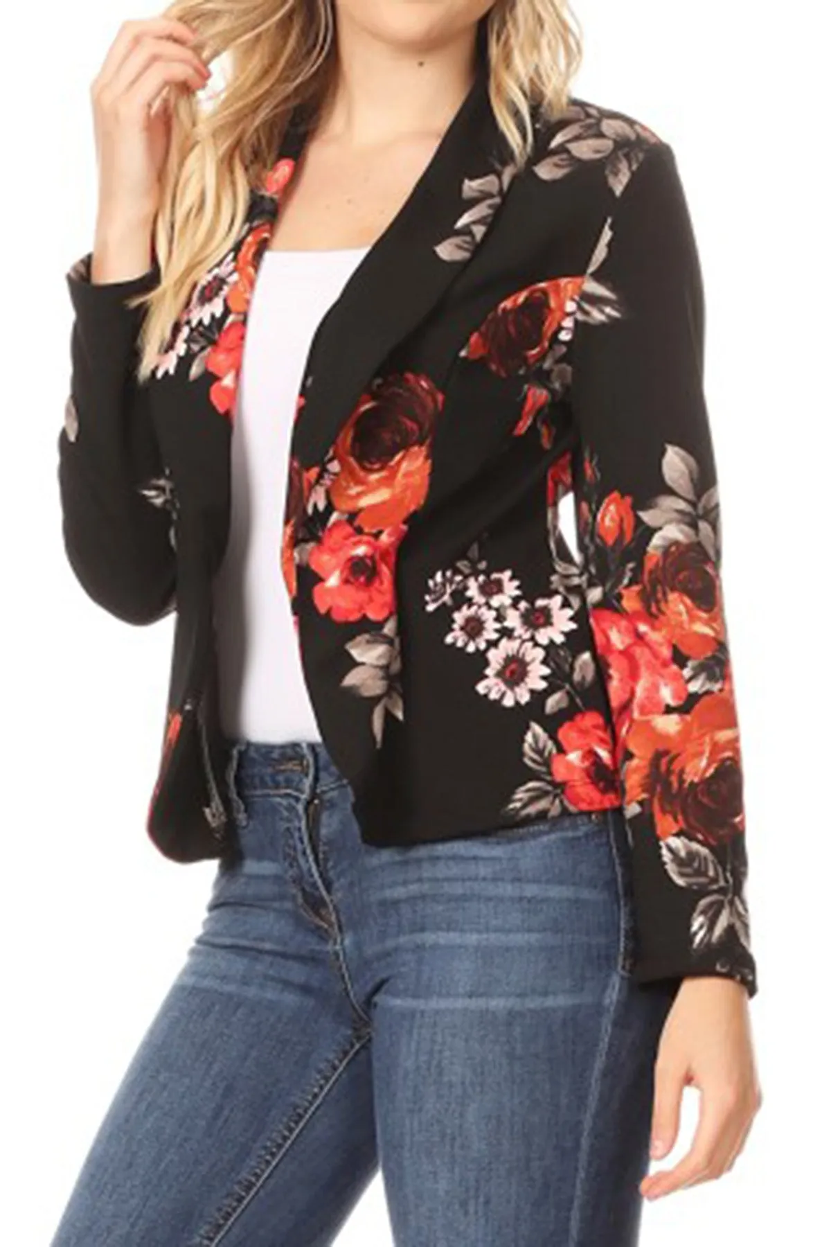 Women's Casual Pattern Print Fitted Open Front Long Sleeves Office Blazer Jacket