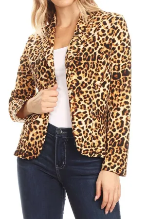 Women's Casual Pattern Print Fitted Open Front Long Sleeves Office Blazer Jacket