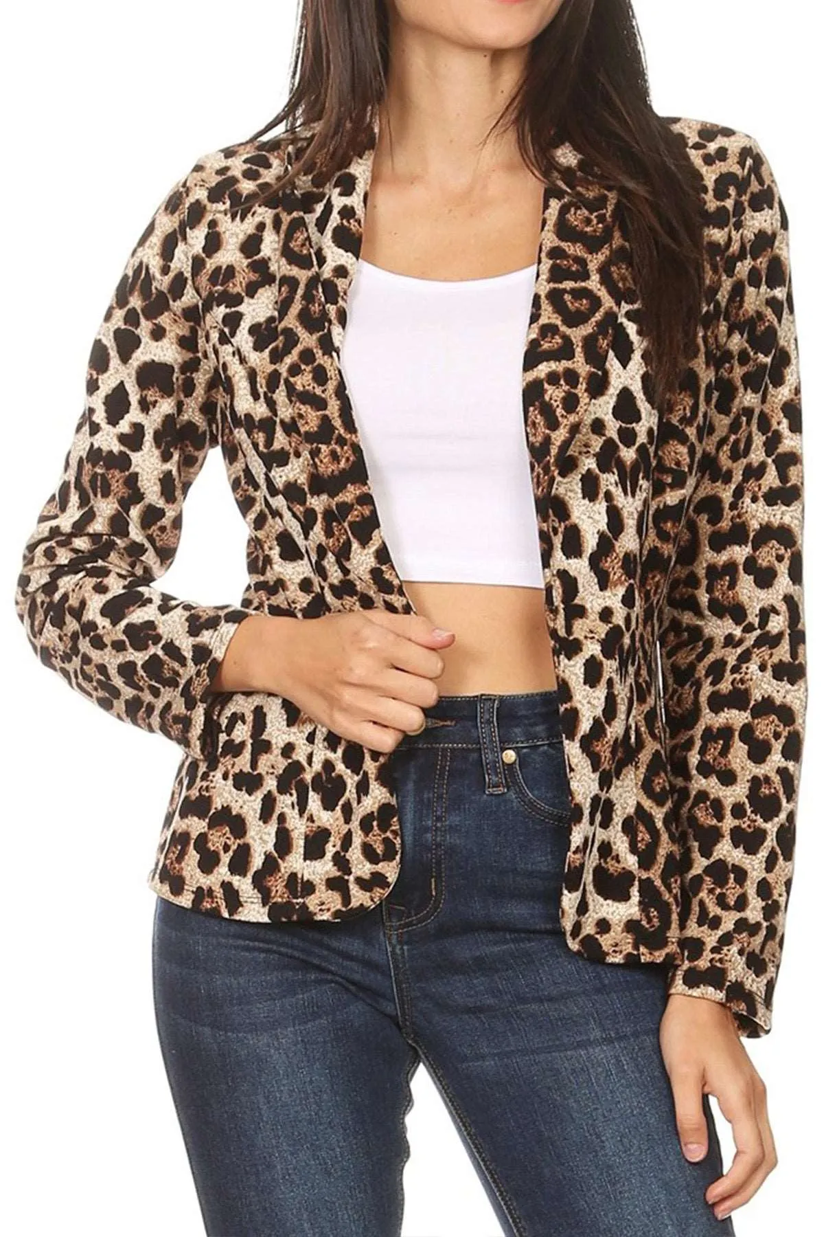 Women's Casual Pattern Print Fitted Open Front Long Sleeves Office Blazer Jacket