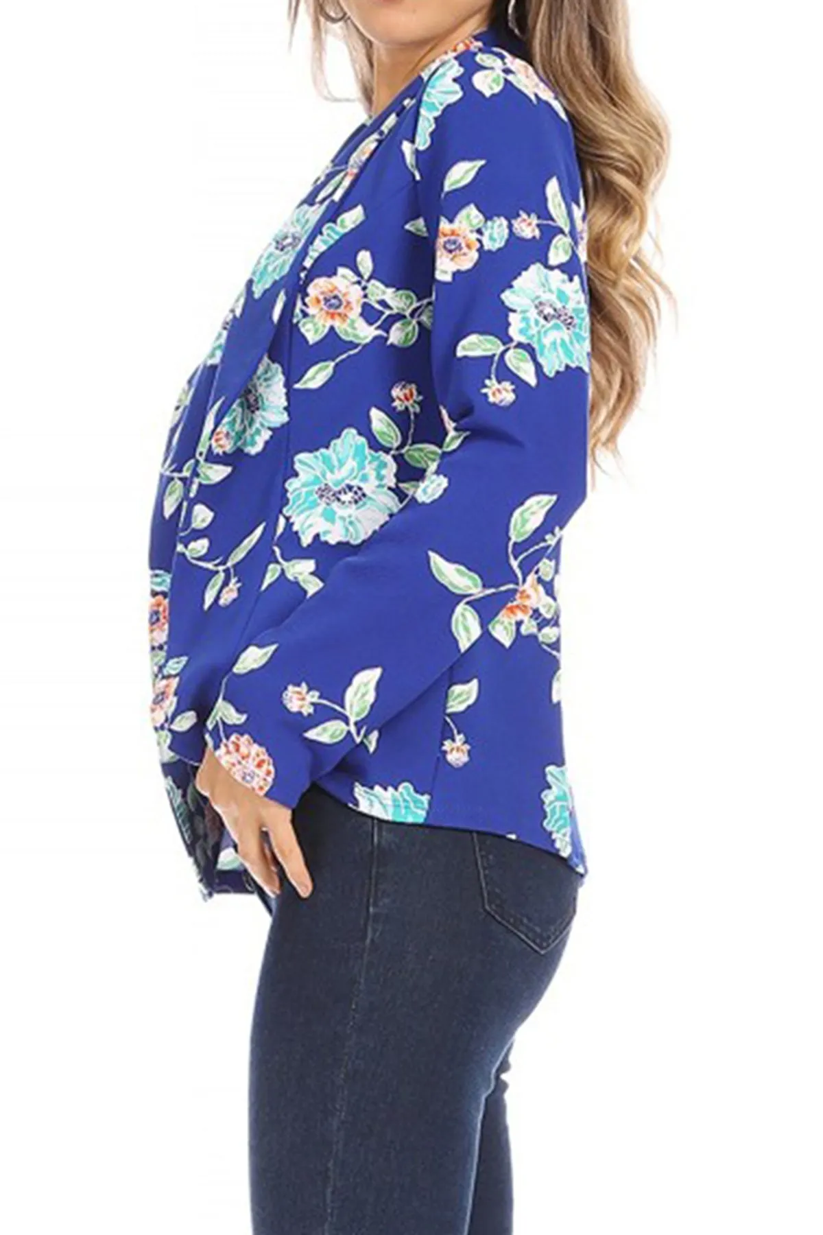 Women's Casual Pattern Print Fitted Open Front Long Sleeves Office Blazer Jacket