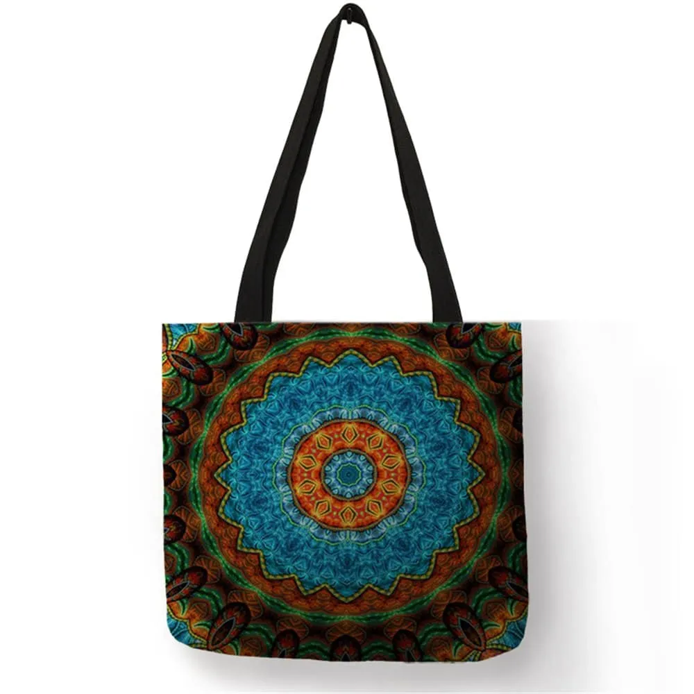 Women's Mandala Printed Linen Shopper Shoulder Bag