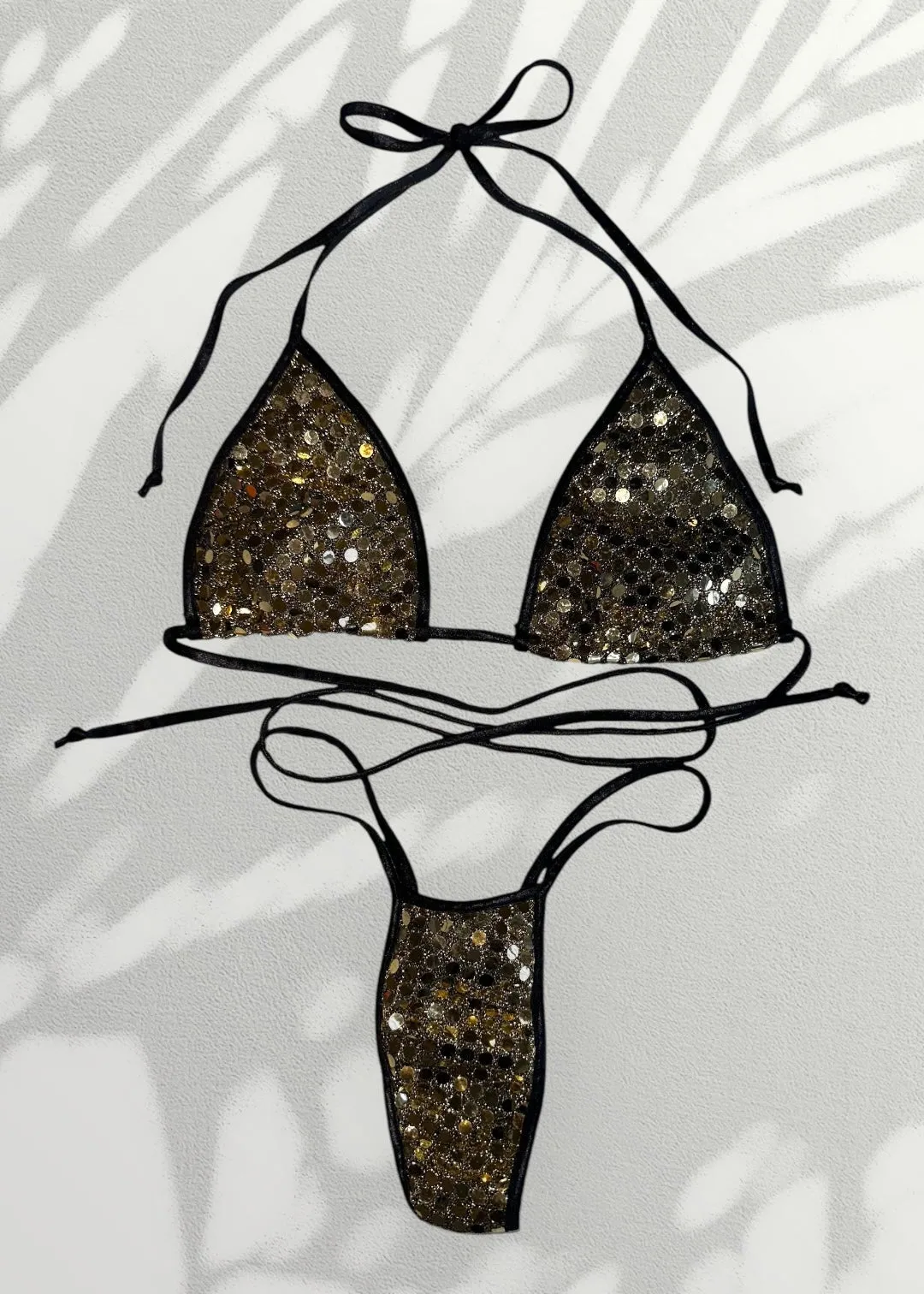 Y2K Golden Disco Double Lined Bikini Skimpy-Side Thong Swim Set | Boho Vintage Deadstock