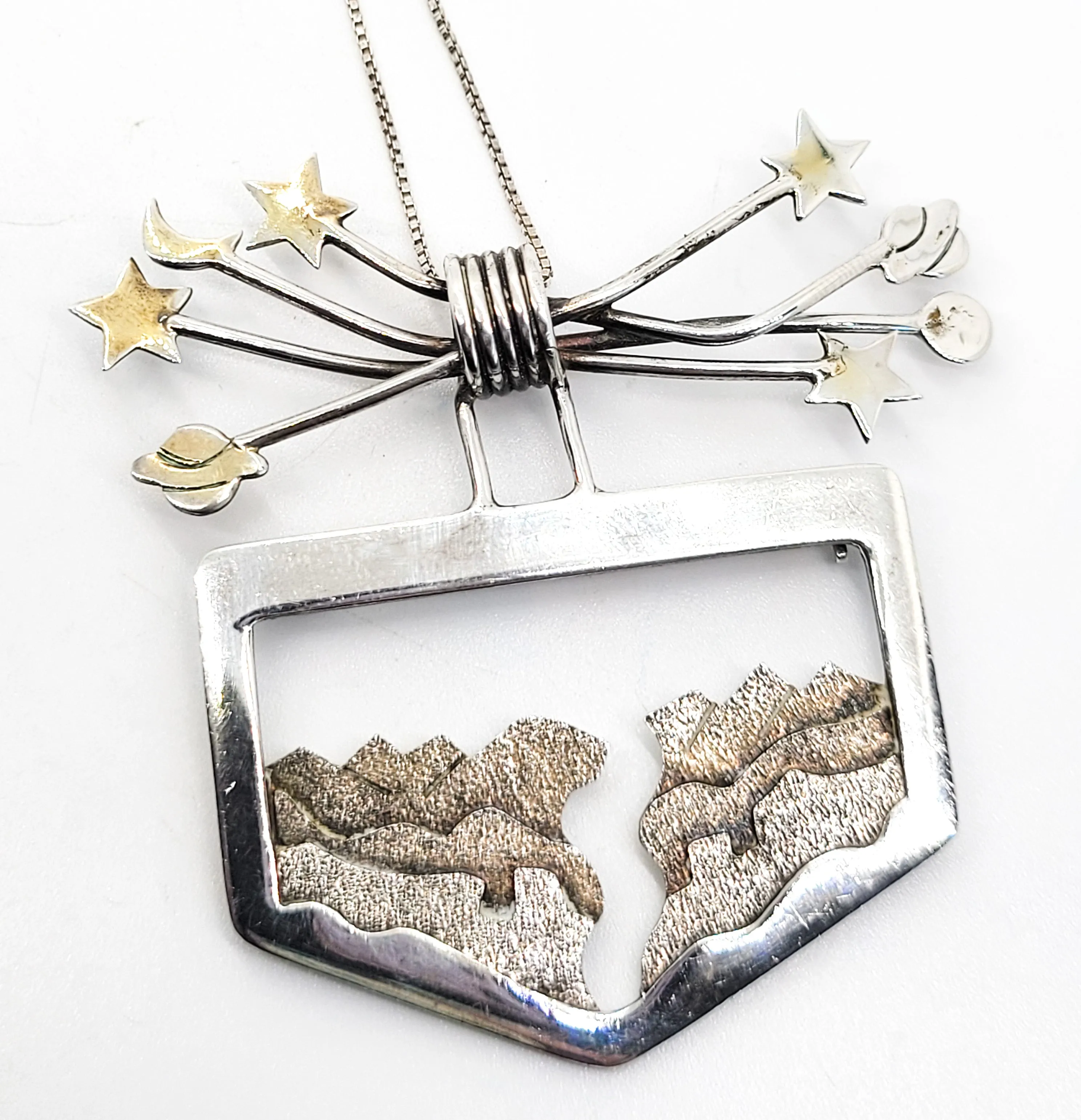 Zealandia Celestial sky over the mountains vintage sterling silver necklace brooch RARE