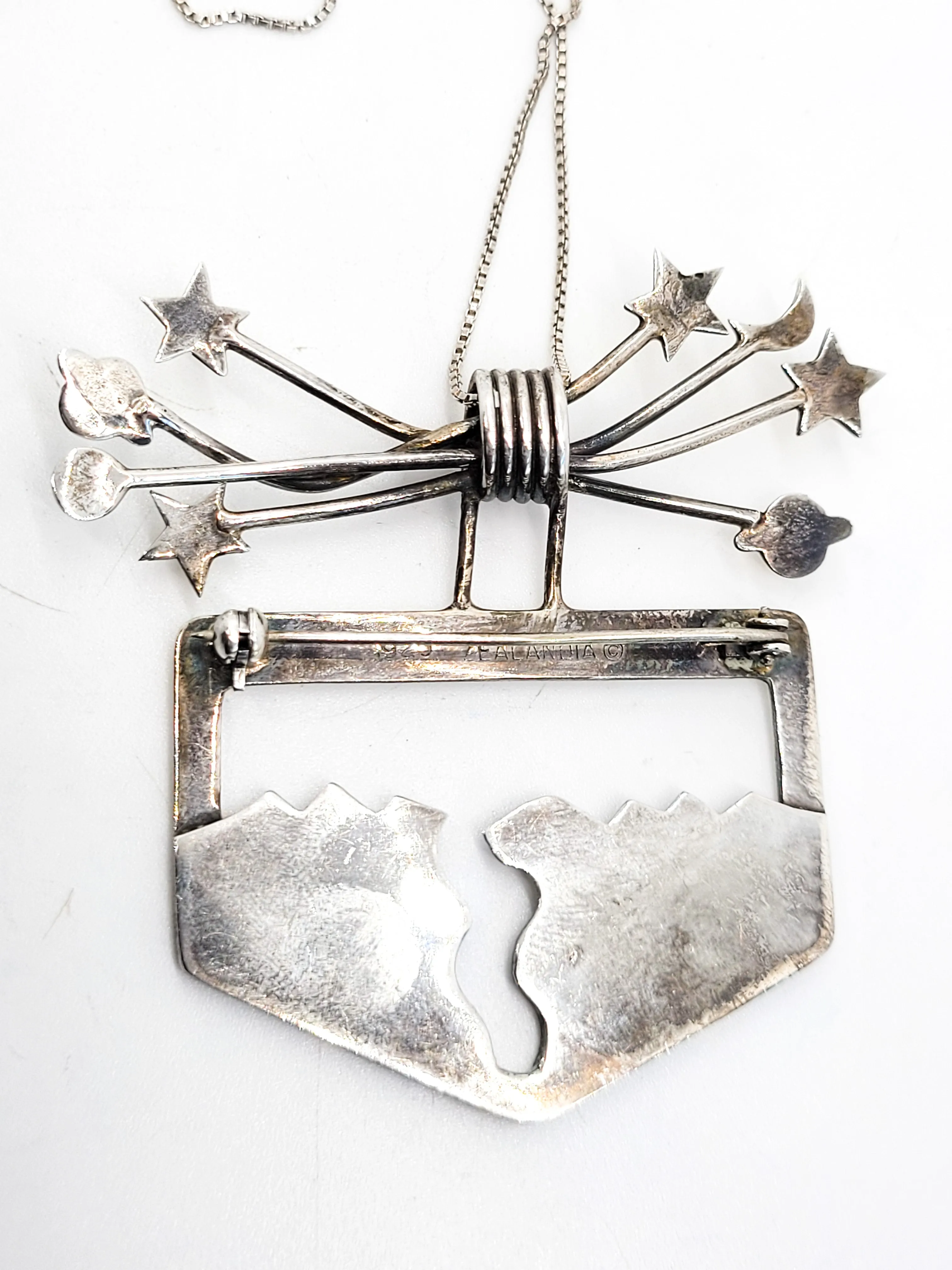 Zealandia Celestial sky over the mountains vintage sterling silver necklace brooch RARE