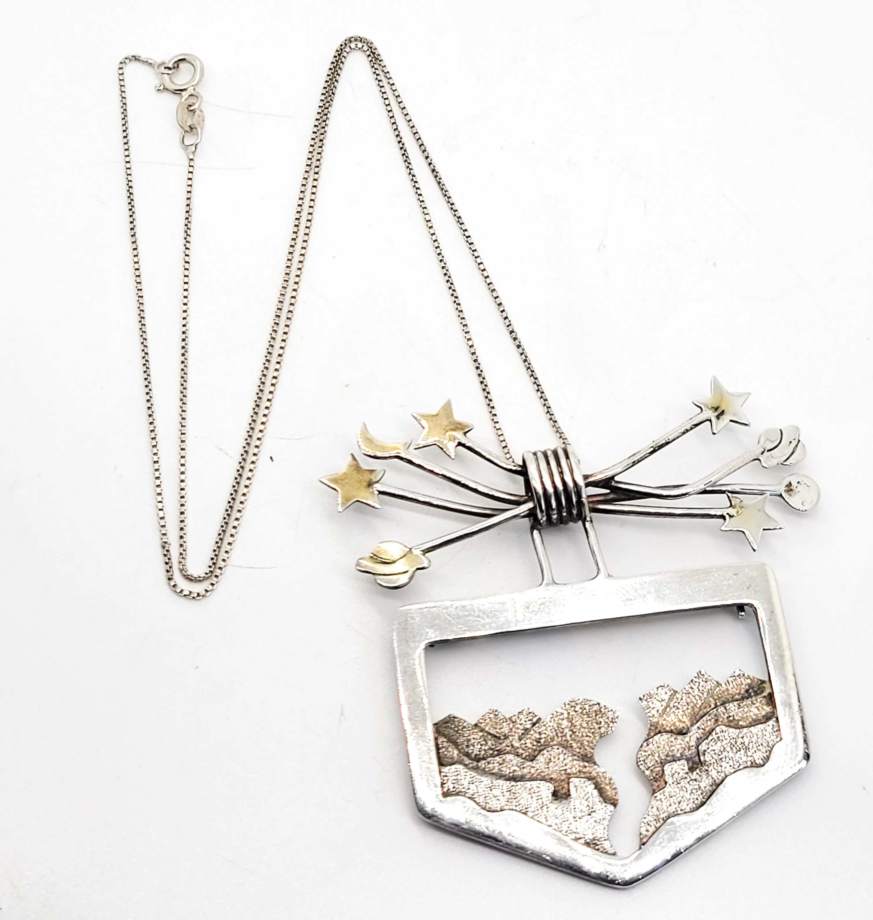 Zealandia Celestial sky over the mountains vintage sterling silver necklace brooch RARE