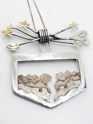 Zealandia Celestial sky over the mountains vintage sterling silver necklace brooch RARE