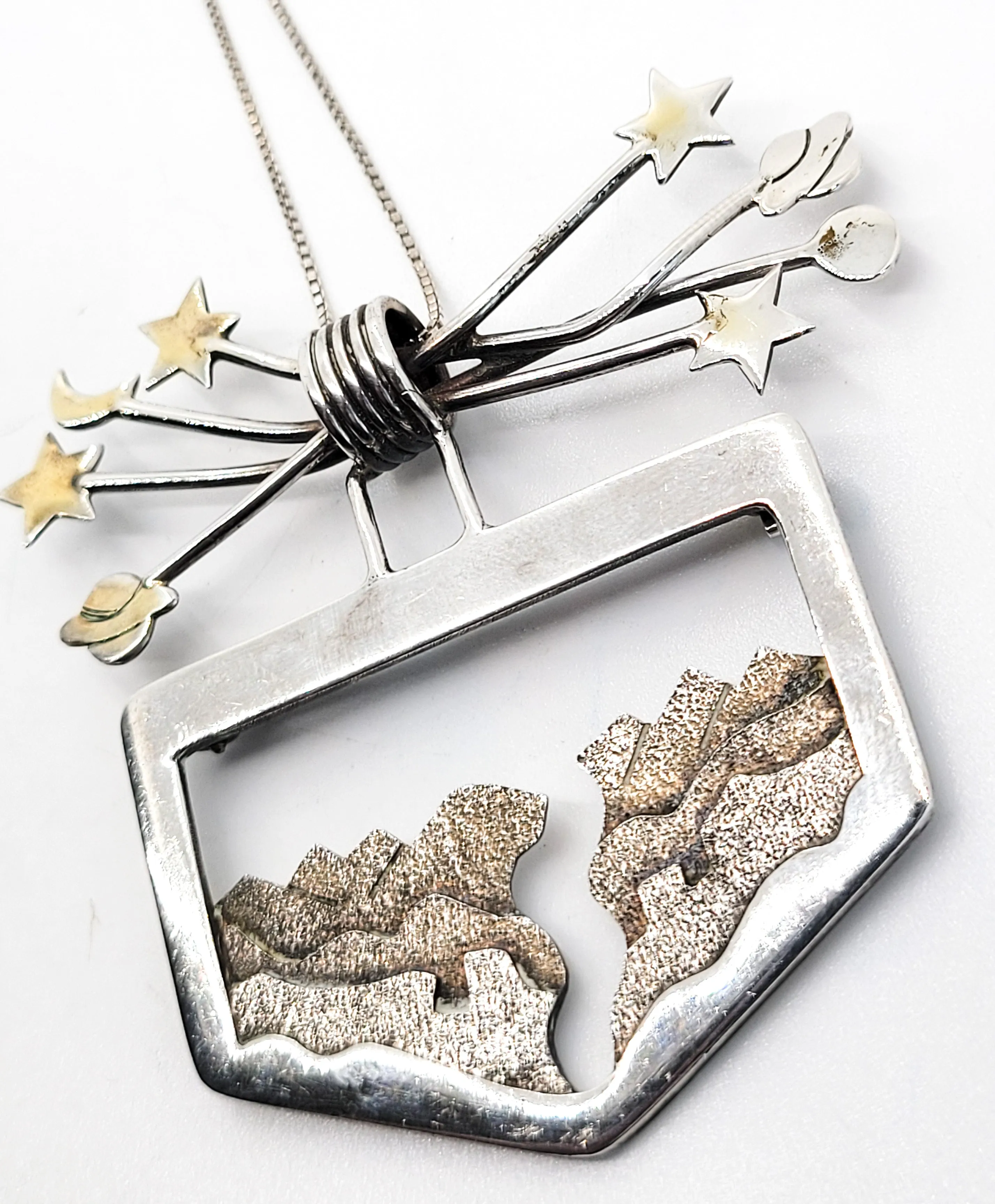 Zealandia Celestial sky over the mountains vintage sterling silver necklace brooch RARE