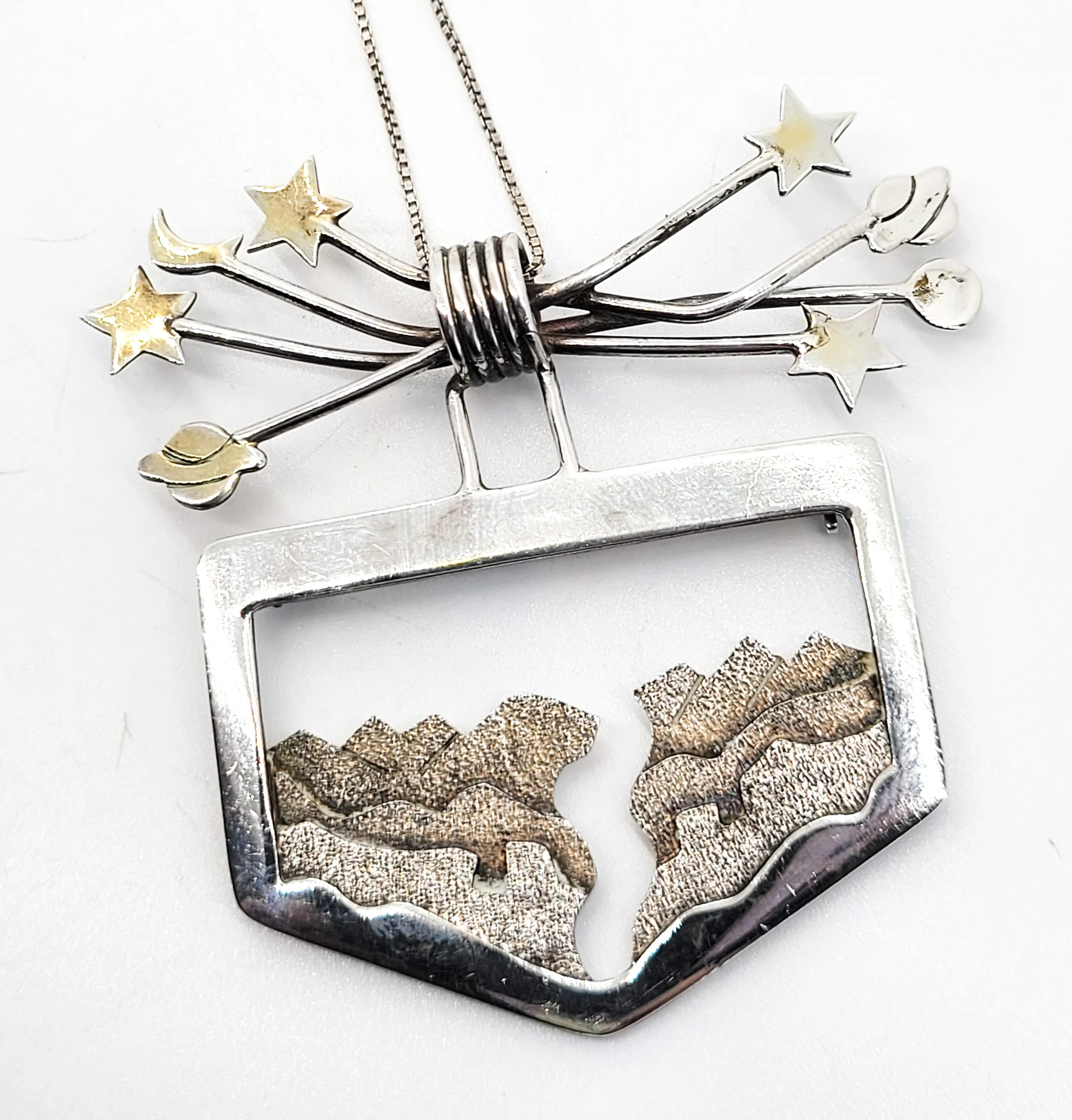 Zealandia Celestial sky over the mountains vintage sterling silver necklace brooch RARE