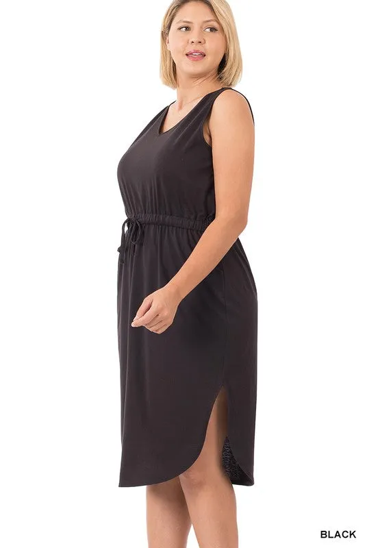 ZENANA Plus Drawstring Waist Curved Hem Dress