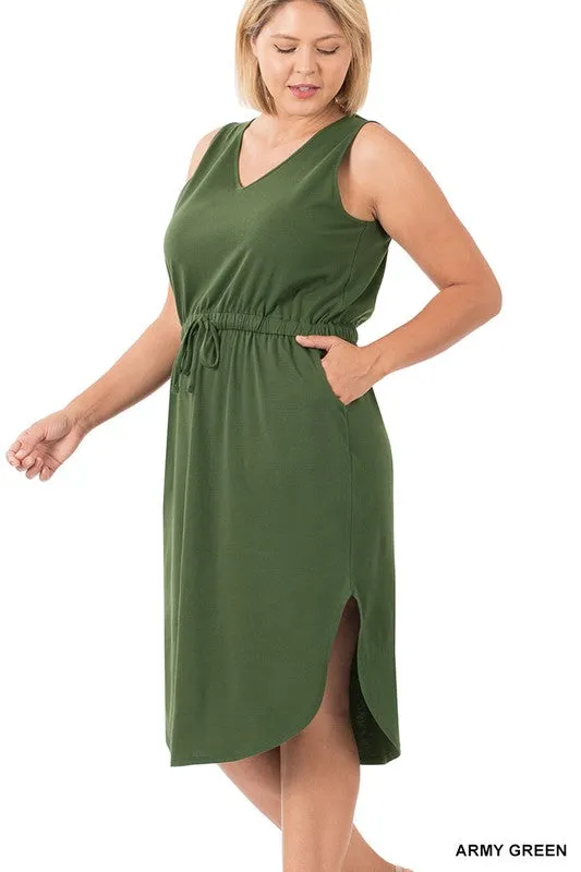 ZENANA Plus Drawstring Waist Curved Hem Dress