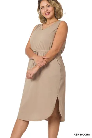 ZENANA Plus Drawstring Waist Curved Hem Dress