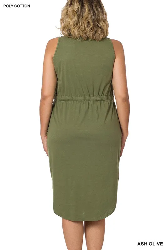 ZENANA Plus Drawstring Waist Curved Hem Dress