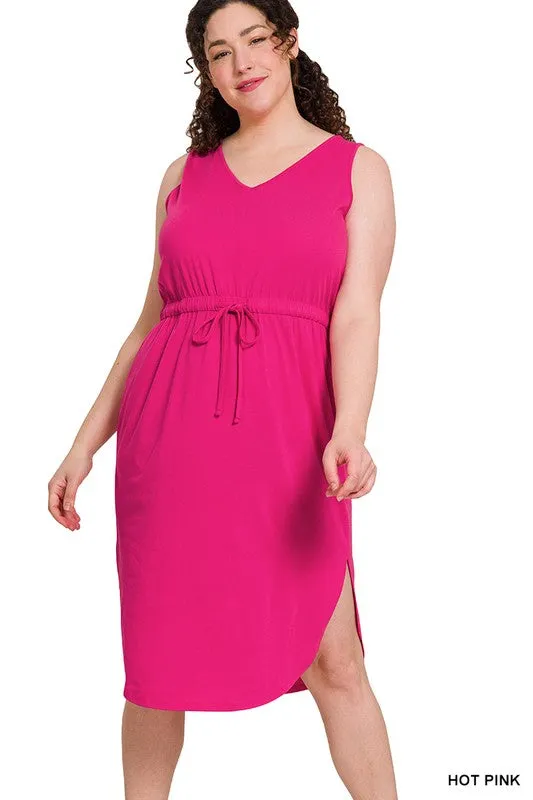 ZENANA Plus Drawstring Waist Curved Hem Dress