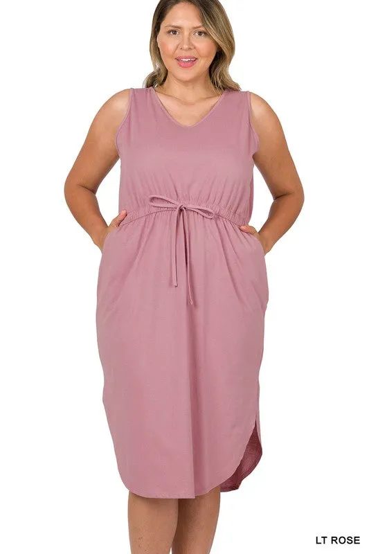ZENANA Plus Drawstring Waist Curved Hem Dress