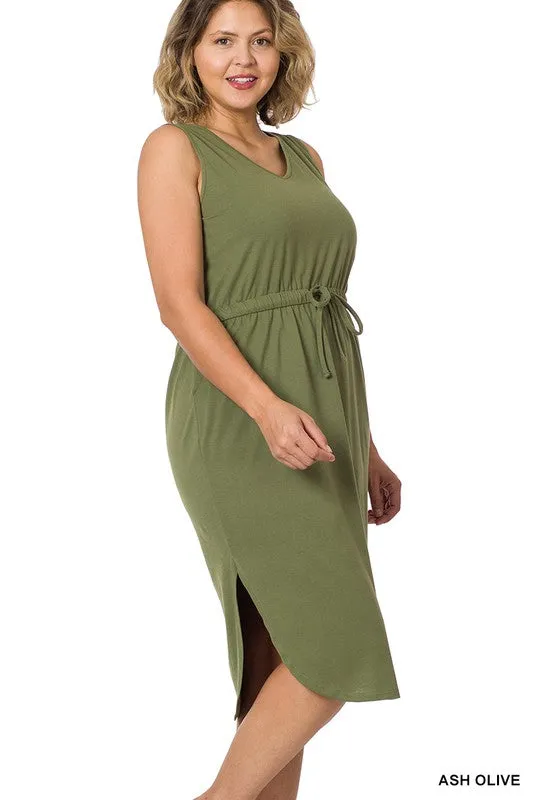 ZENANA Plus Drawstring Waist Curved Hem Dress